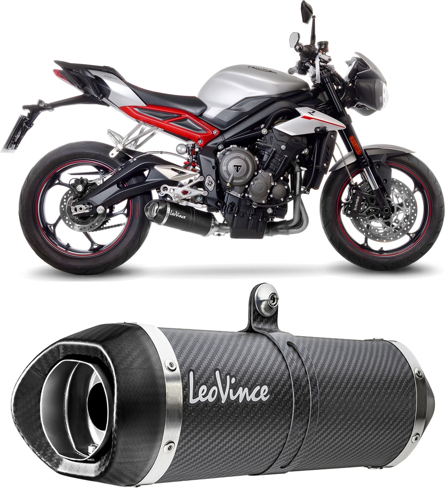 Exhaust Tip Without Sound Certification Lv One Evo Carbon Fiber Carbon Fiber End Cap - Leovince Compatible With Triumph Street Triple 765 R - Sa2 (2017-2019)