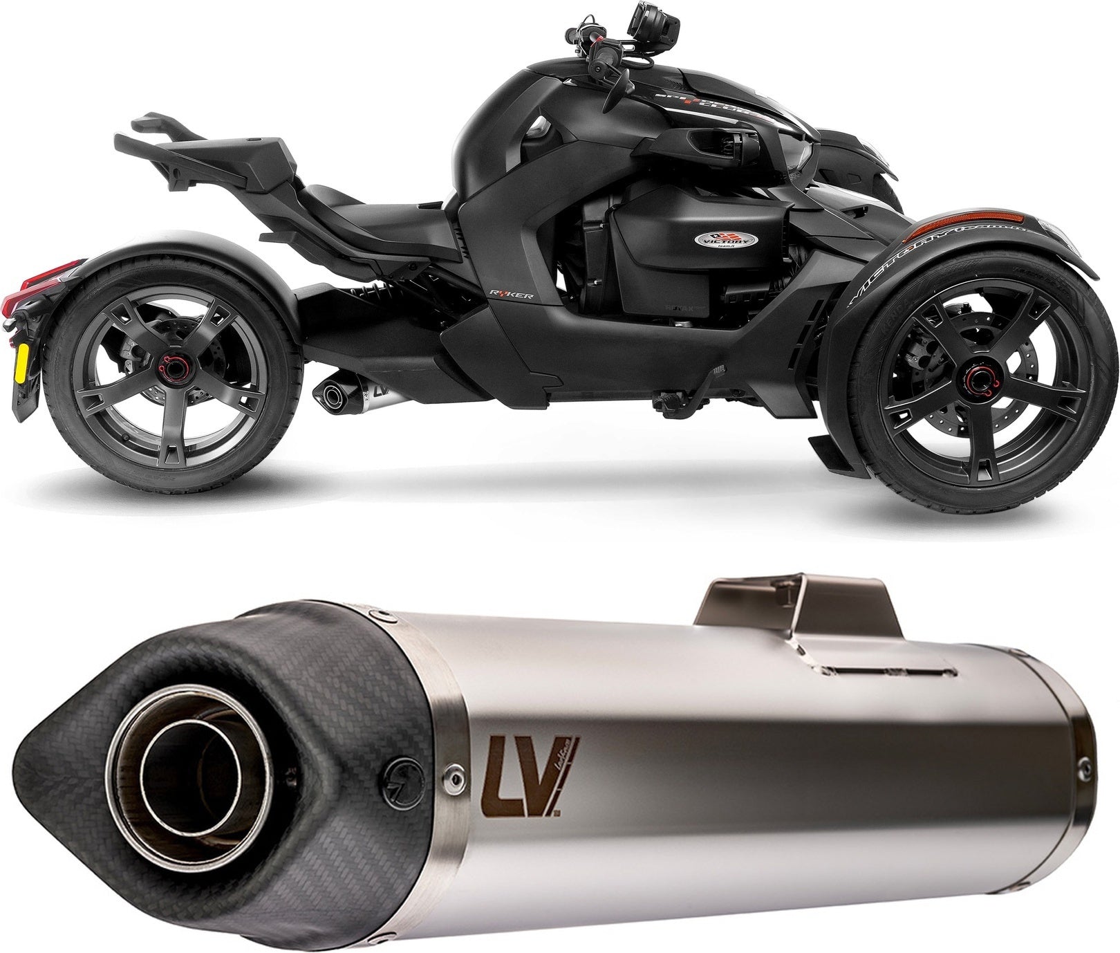 Exhaust Tip Without Sound Certification Lv One Evo Stainless Steel Carbon Fiber End Cap - Leovince Compatible With Can Am Ryker 600 Sport - Rally (2019-2024)