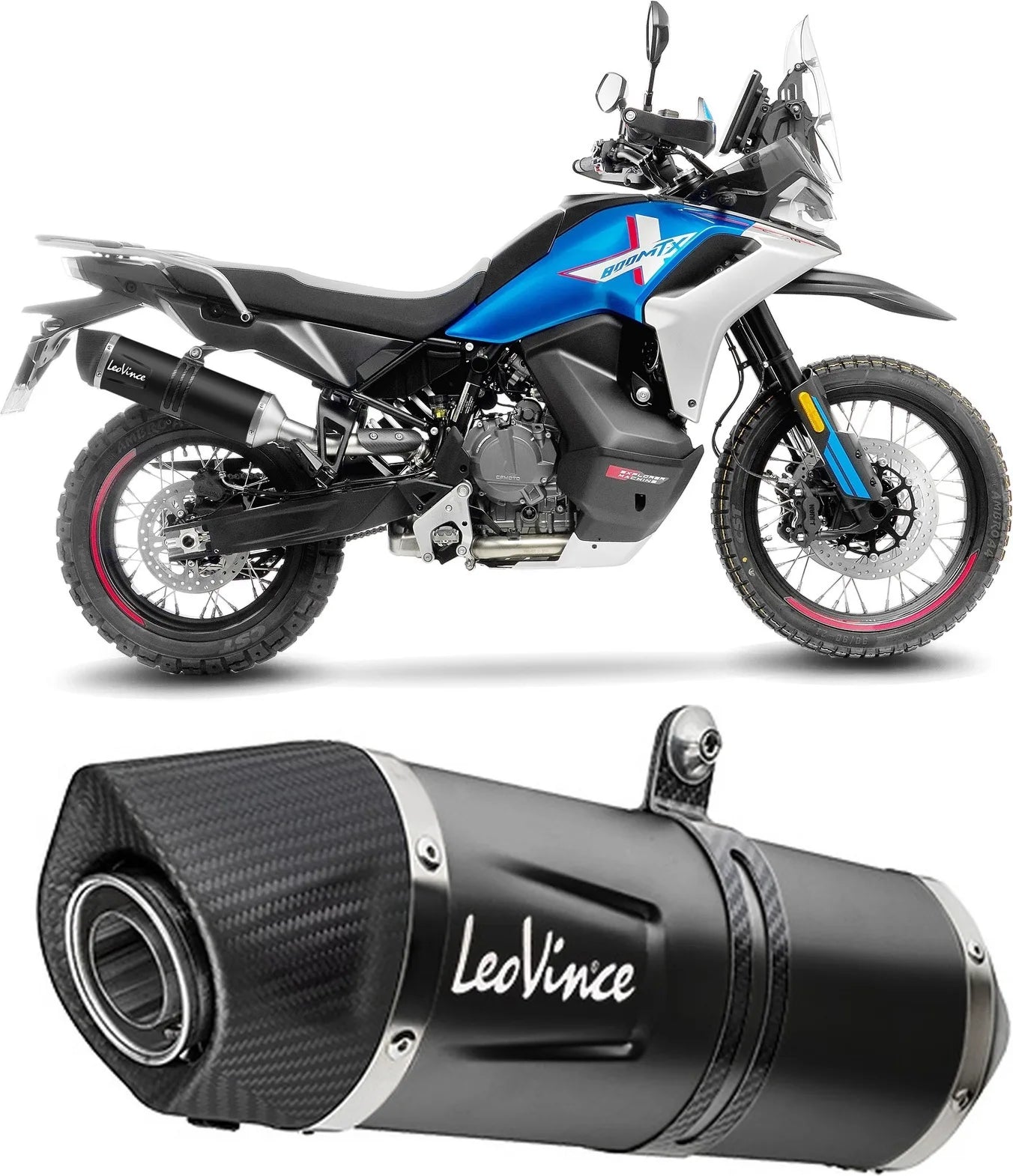 Échappement Sans Homologation Sonore Lv One Evo Acier Noir Embout Carbon Fiber - Leovince Compatible Avec Cfmoto 800 Mt (2025-2026)
