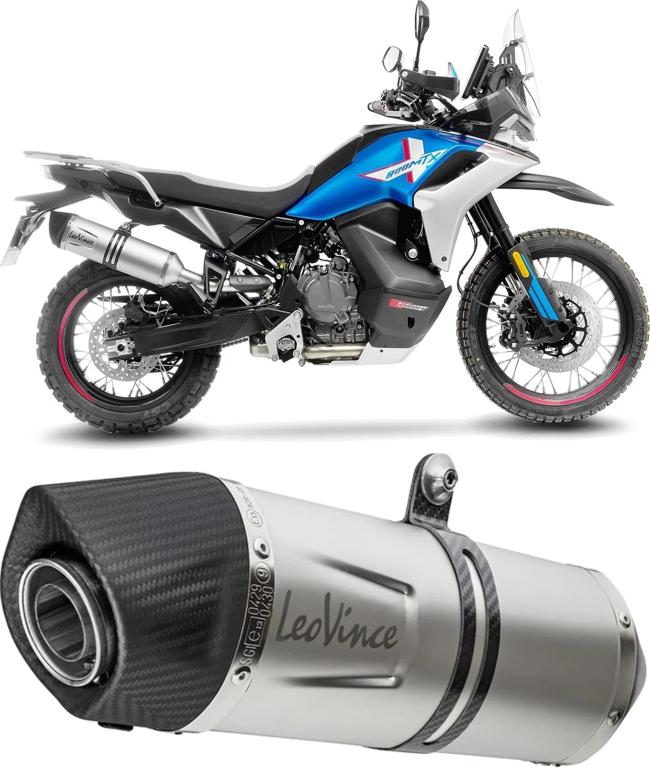 Échappement Sans Homologation Sonore Lv One Evo Acier Embout Carbon Fiber - Leovince Compatible Avec Cfmoto 800 Mt-X (2025-2026)