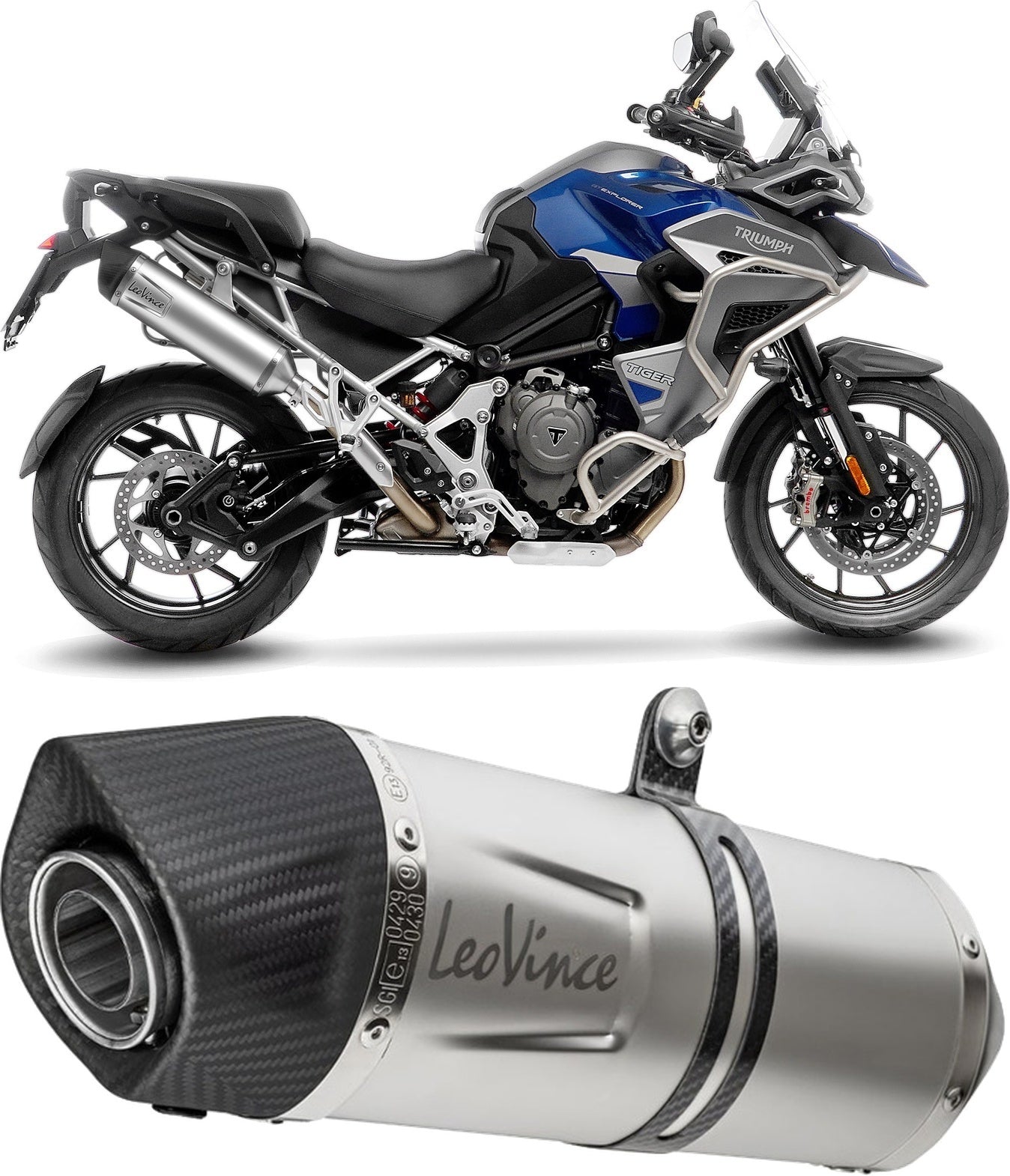 Exhaust Tip Without Sound Certification Lv One Evo Stainless Steel Carbon Fiber End Cap - Leovince Compatible With Triumph Tiger 1200 Gt Explorer (2025-2026)