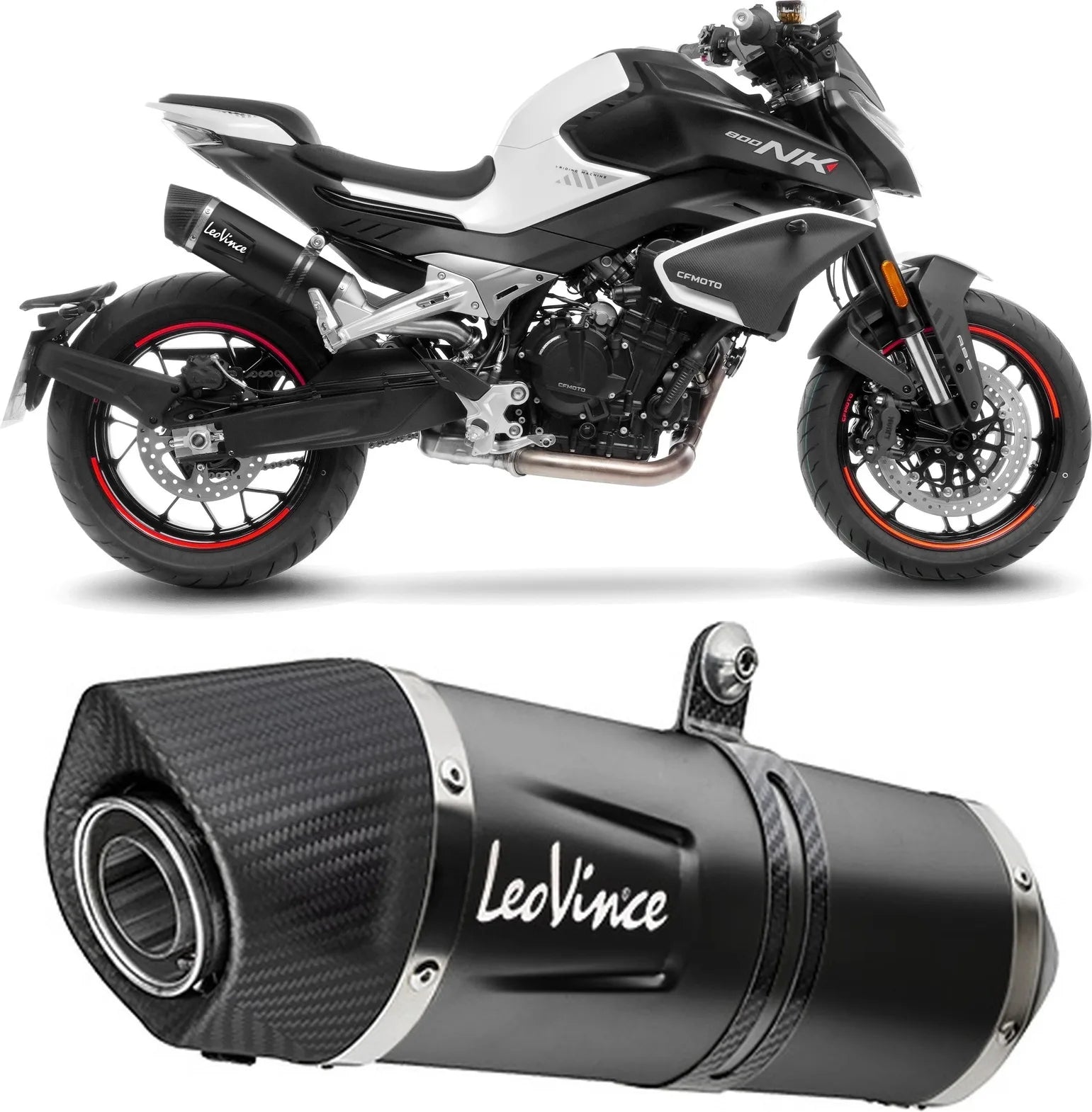 Échappement Sans Homologation Sonore Lv One Evo Acier Noir Embout Carbon Fiber - Leovince Compatible Avec Cfmoto 800 Nk Advanced (2023-2024)