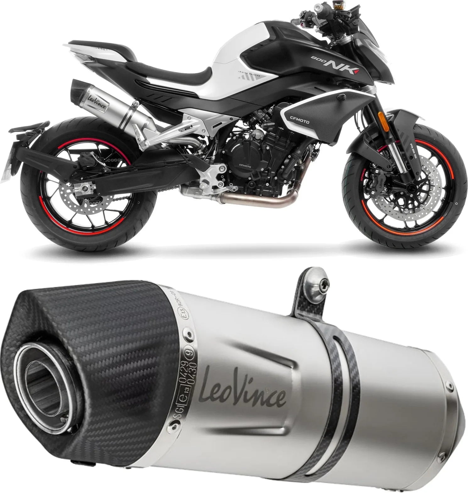 Échappement Sans Homologation Sonore Lv One Evo Acier Embout Carbon Fiber - Leovince Compatible Avec Cfmoto 800 Nk Sport (2023-2024)