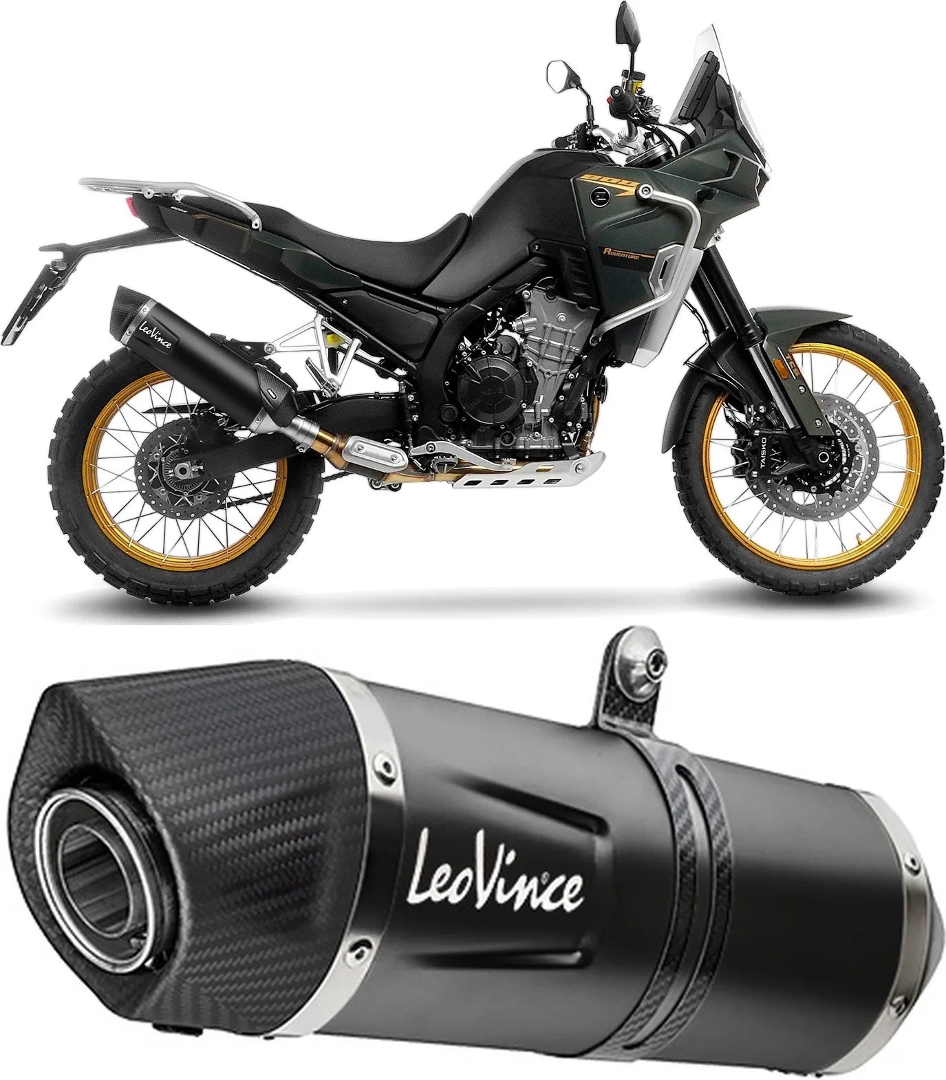 Échappement Sans Homologation Sonore Lv One Evo Acier Noir Embout Carbon Fiber - Leovince Compatible Avec Kove Moto 800 X Pro - Adv (2024-2026)