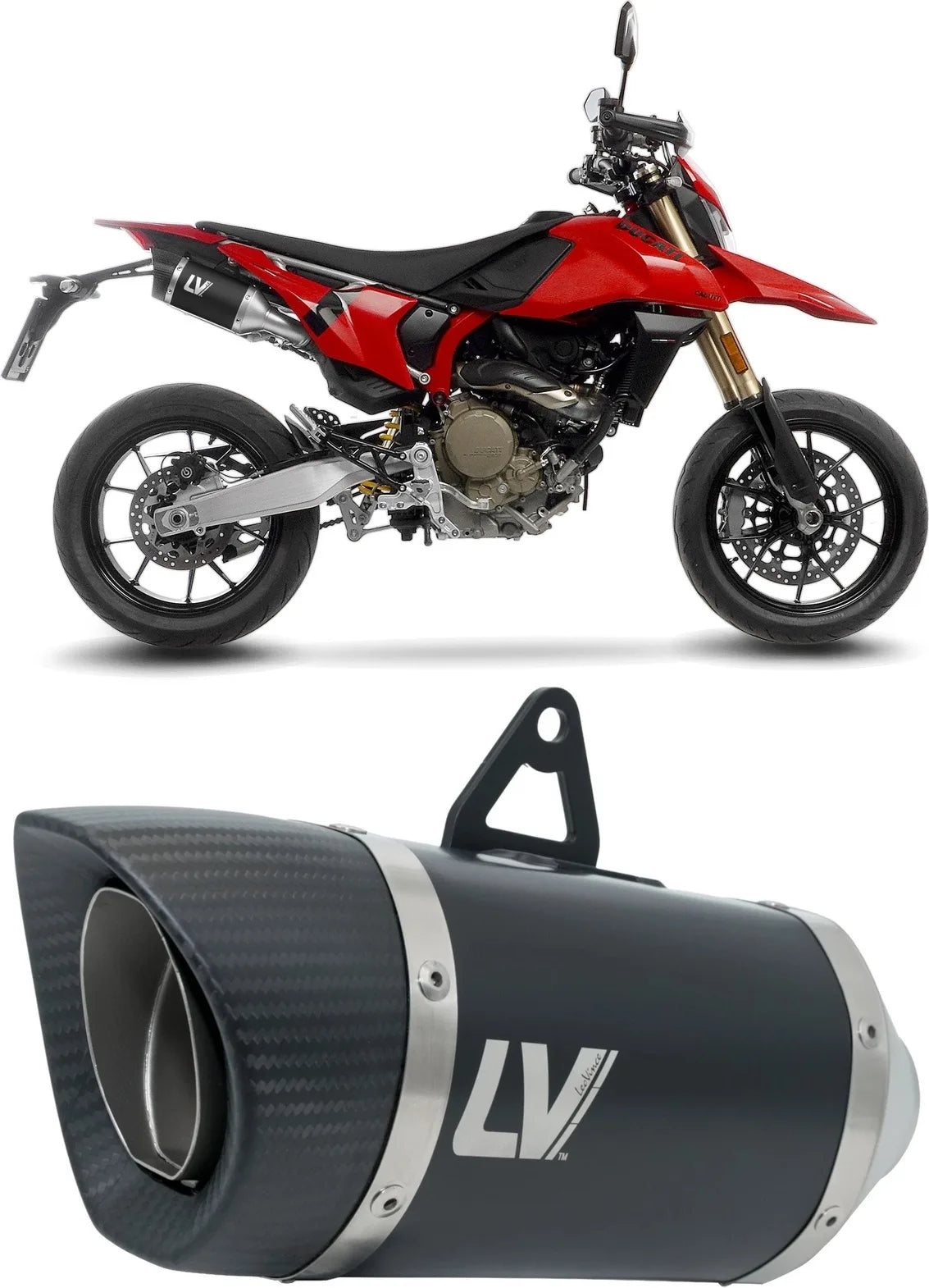 Double Sortie D'Échappement Sans Homologation Acoustique Lv Pro Acier Noir Embout Carbon Fiber - Leovince Compatible Avec Ducati Hypermotard 698 Mono (2024-2026)