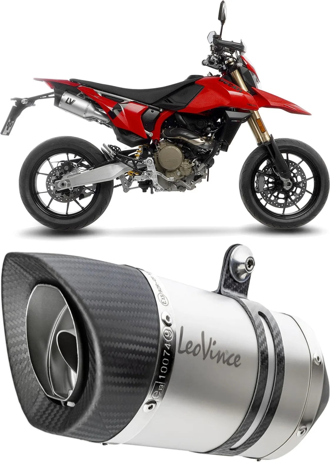 Double Sortie D'Échappement Sans Homologation Acoustique Lv Pro Acier Embout Carbon Fiber - Leovince Compatible Avec Ducati Hypermotard 698 Mono (2024-2026)