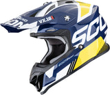 Casque Off-Road Pour Moto Scorpion Exo Vx-16 Evo Air Polycarbonate Blanc Bleu Jaune Analog Taille L