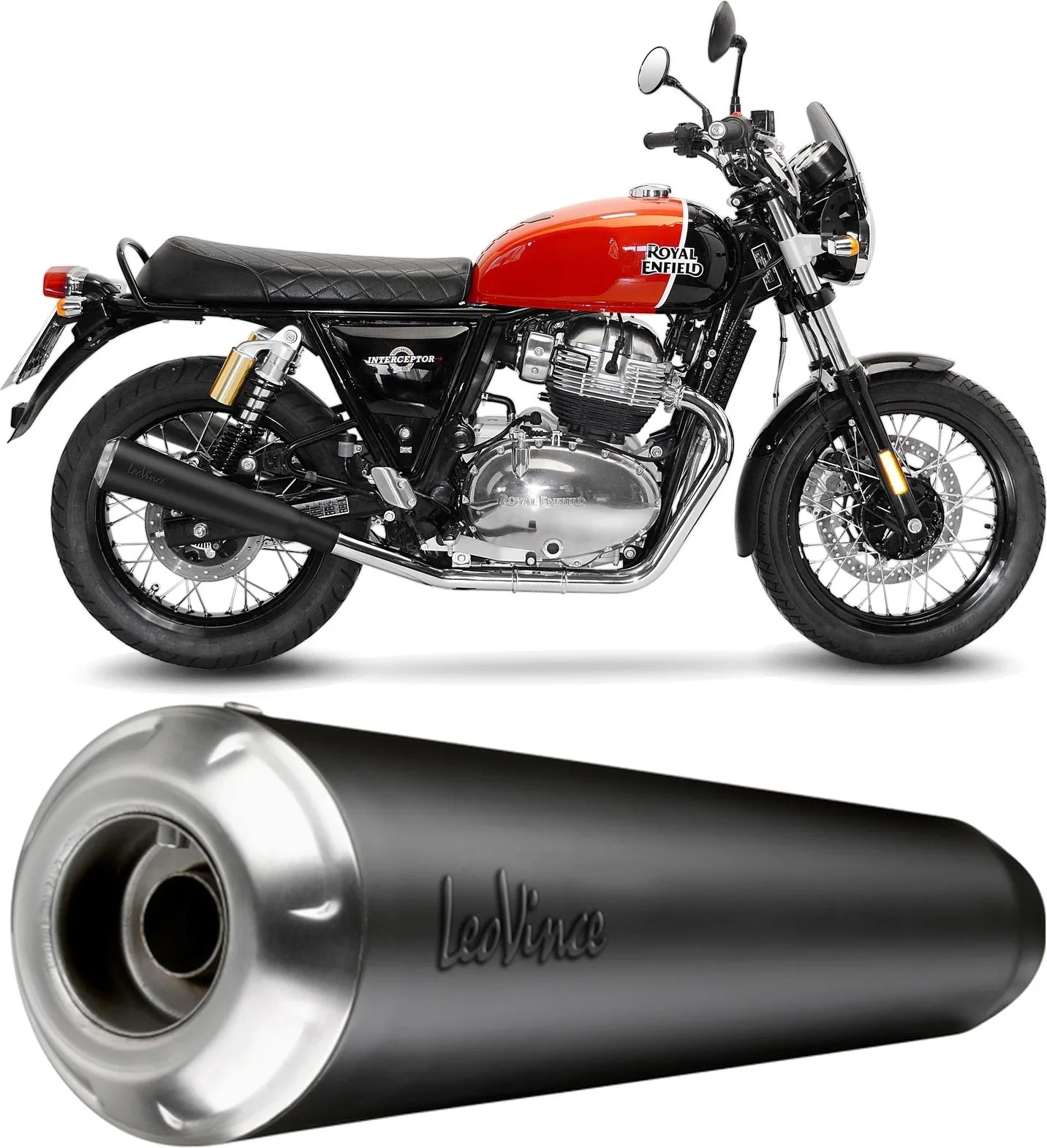 Double Sortie D'Échappement Sans Homologation Acoustique Classic Racer Acier Noir Embout Acier - Leovince Compatible Avec Royal Enfield Continental Gt 650 (2019-2026)