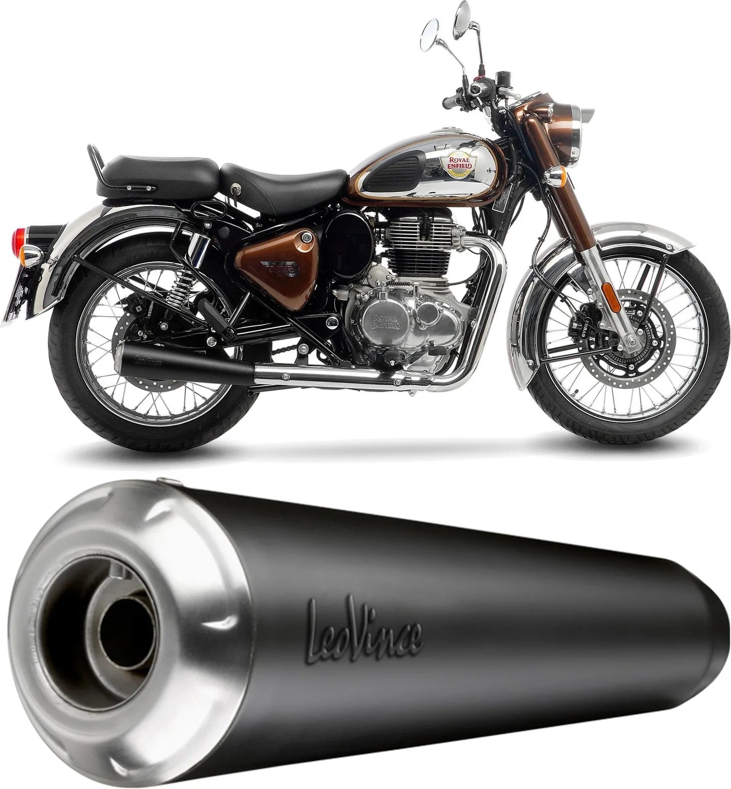 Échappement Sans Homologation Sonore Classic Racer Acier Noir Embout Acier - Leovince Compatible Avec Royal Enfield Meteor 350 (2021-2024)