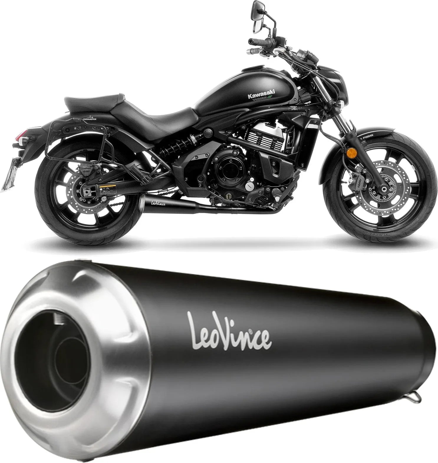 Système D'Échappement Complet Non Catalysé Et Sans Homologation Acoustique Gp One Acier Full Noir Embout Acier - Leovince Compatible Avec Kawasaki Vulcan 650 S (2017-2020)