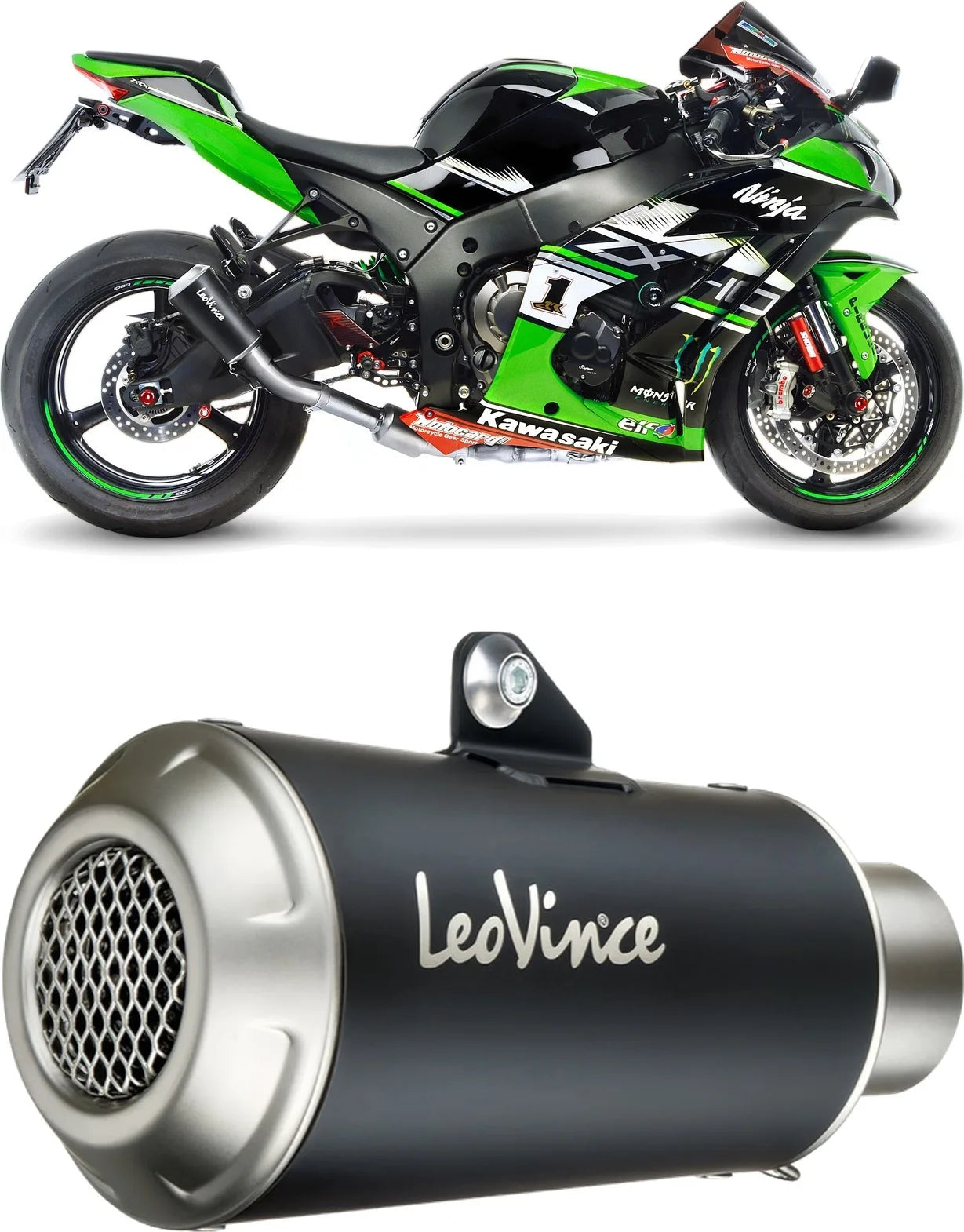 Échappement Sans Homologation Sonore Lv-10 Acier Noir Embout Acier - Leovince Compatible Avec Kawasaki Zx 10Rr Ninja (2017-2020)