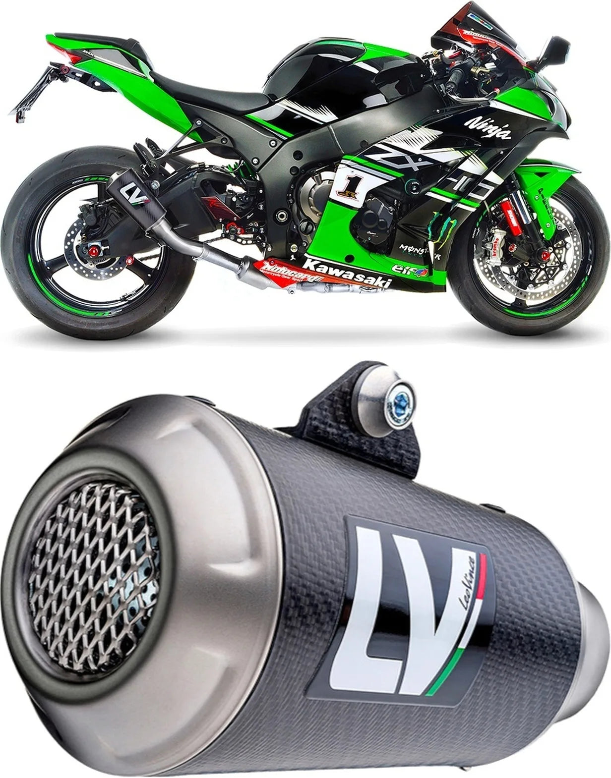 Échappement Sans Homologation Sonore Lv-10 Carbon Fiber Embout Acier - Leovince Compatible Avec Kawasaki Zx 10Rr Ninja (2017-2020)