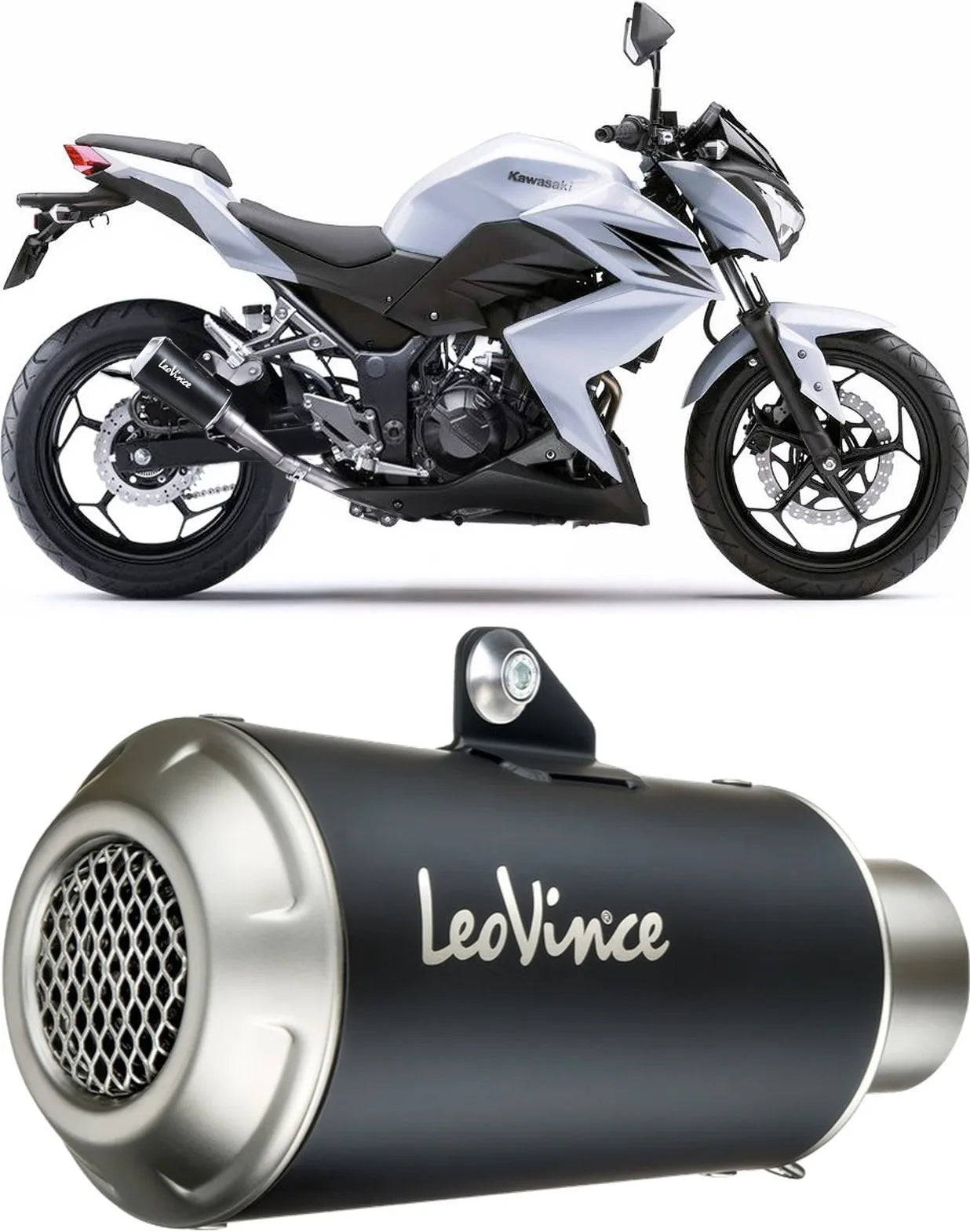 Échappement Sans Homologation Sonore Lv-10 Acier Noir Embout Acier - Leovince Compatible Avec Kawasaki Z 300 Abs (2015-2016)