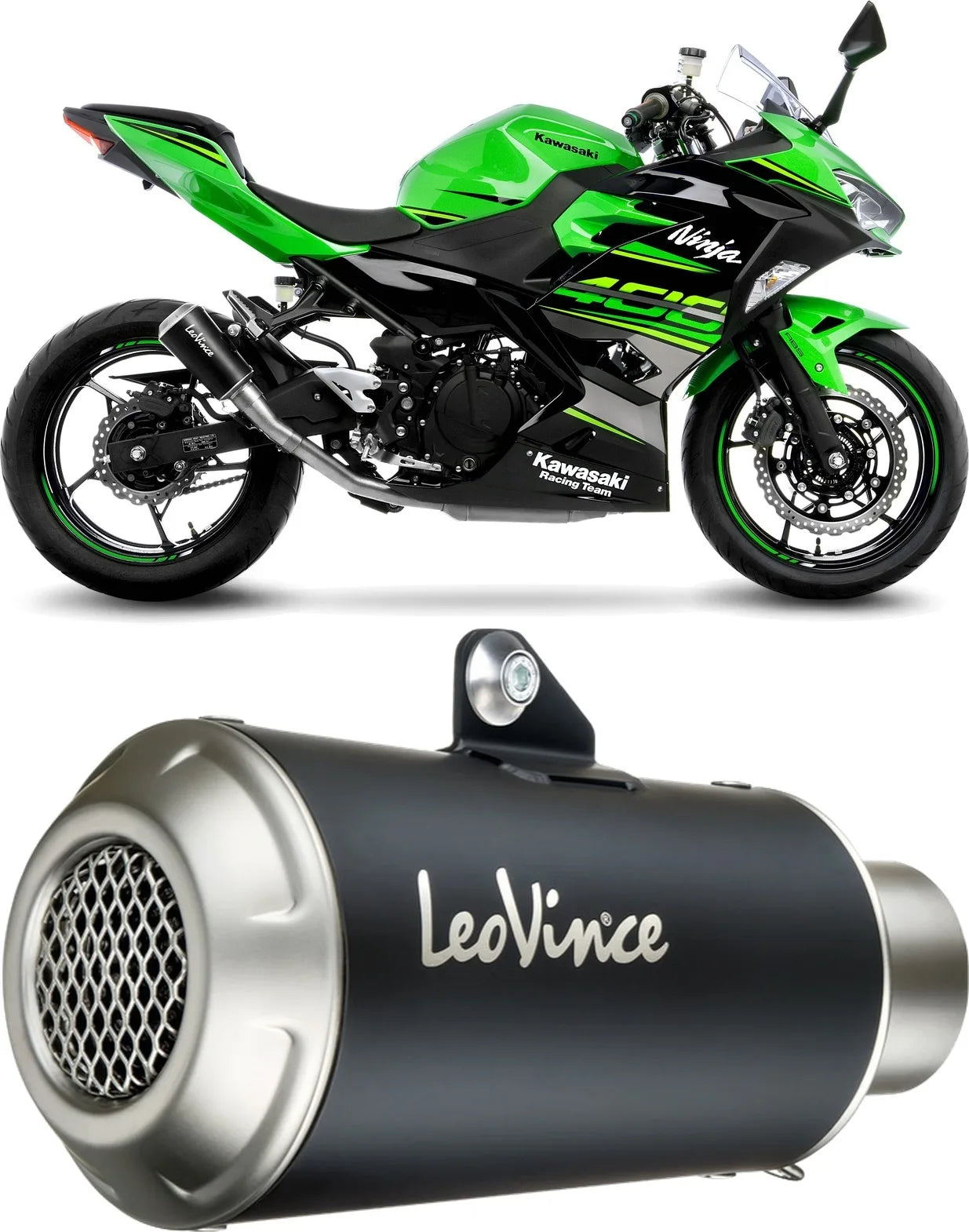 Échappement Sans Homologation Sonore Lv-10 Acier Noir Embout Acier - Leovince Compatible Avec Kawasaki Z 400 (2022-2023)