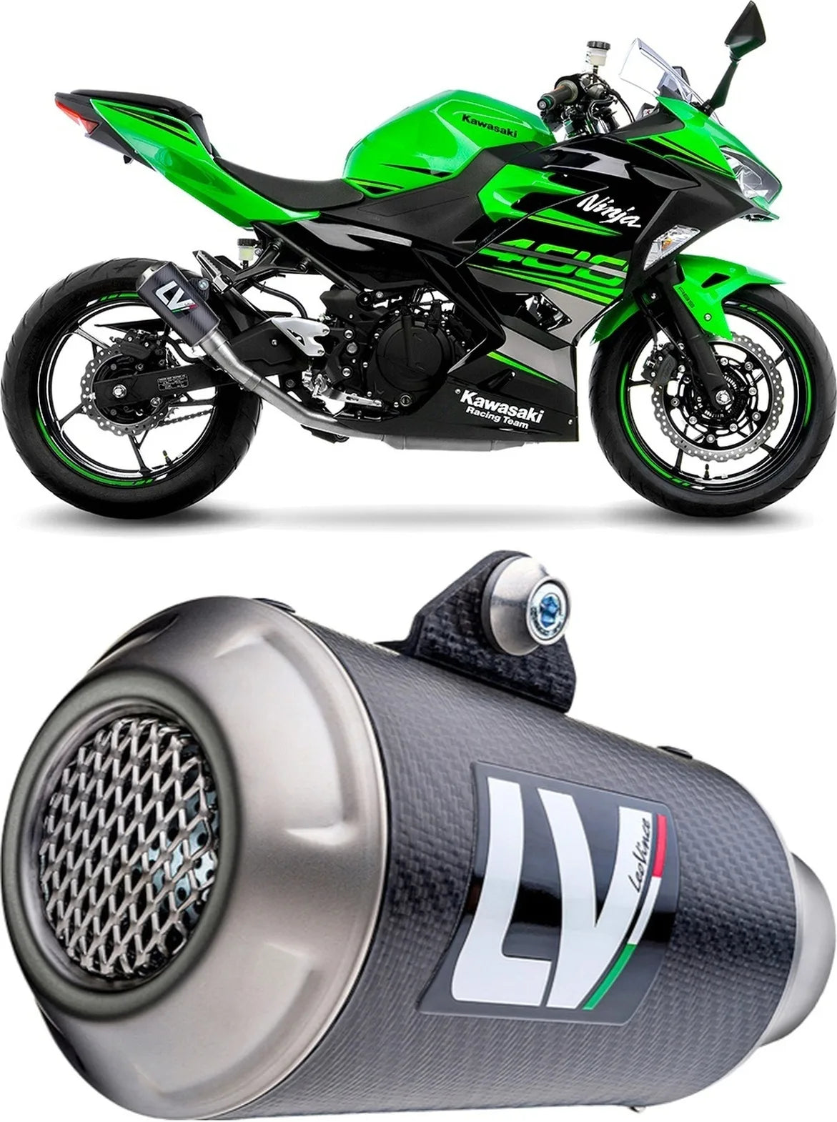 Échappement Sans Homologation Sonore Lv-10 Carbon Fiber Embout Acier - Leovince Compatible Avec Kawasaki Ninja 400 (2018-2021)
