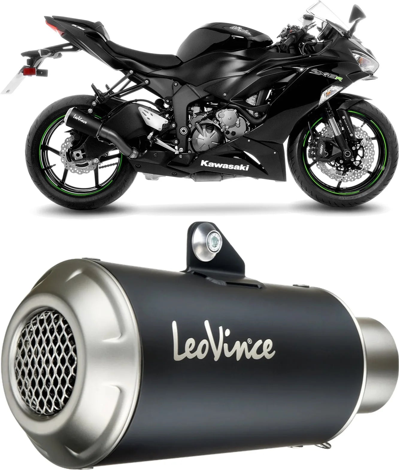 Échappement Sans Homologation Sonore Lv-10 Acier Noir Embout Acier - Leovince Compatible Avec Kawasaki Zx 6R Ninja (2019-2020)