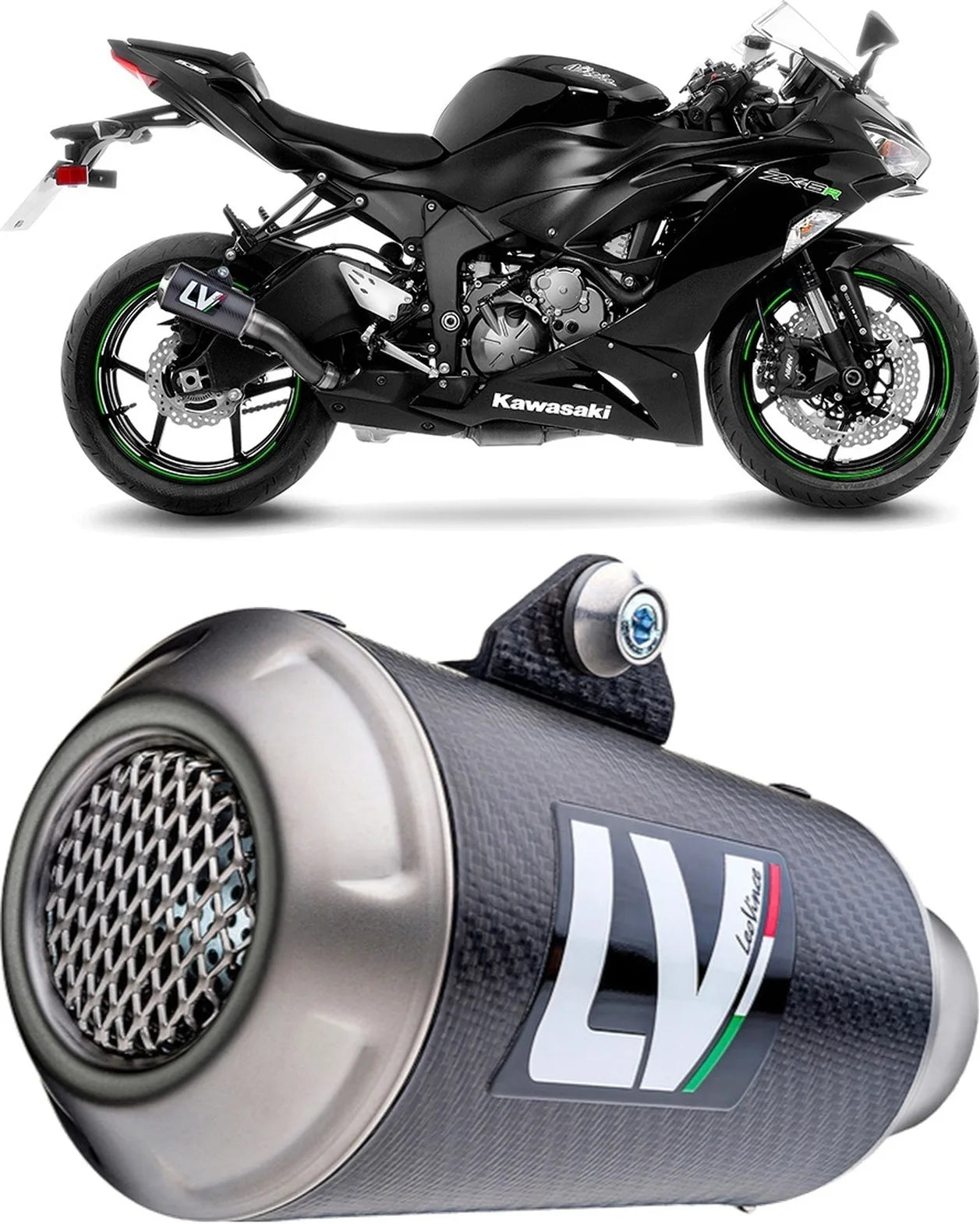 Échappement Sans Homologation Sonore Lv-10 Carbon Fiber Embout Acier - Leovince Compatible Avec Kawasaki Zx 6R Ninja (2019-2020)