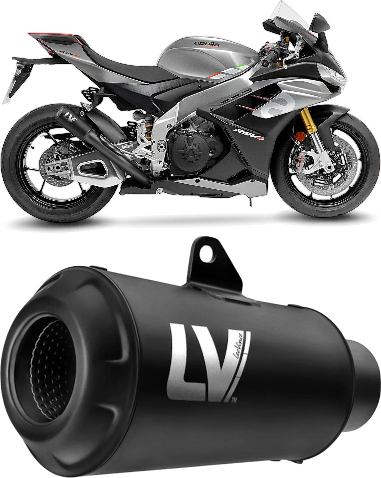 Échappement Sans Homologation Sonore Lv-10 Acier Full Noir Embout Acier Noir - Leovince Compatible Avec Aprilia Rsv4 1100 Factory (2021-2024)