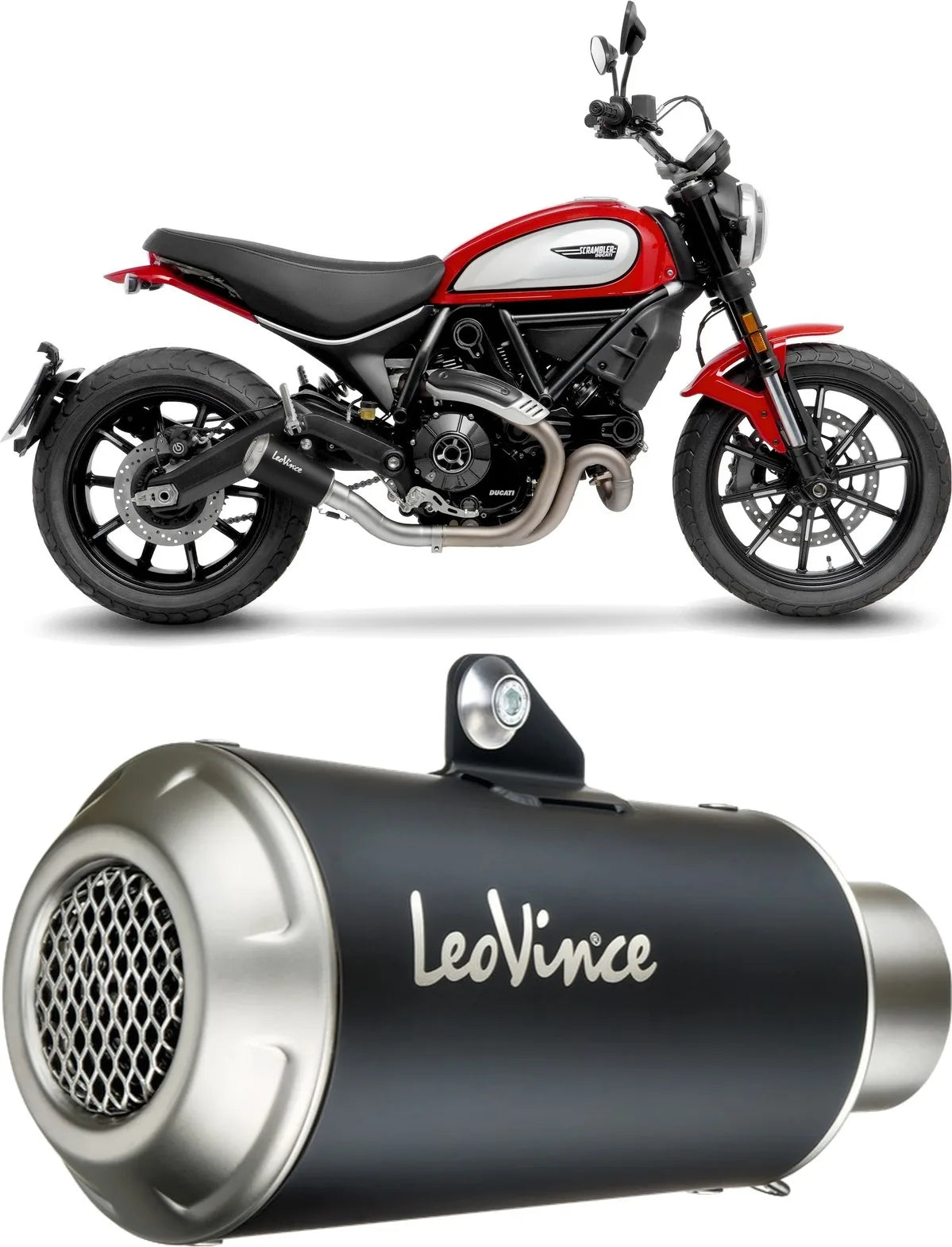 Échappement Sans Homologation Sonore Lv-10 Acier Noir Embout Acier - Leovince Compatible Avec Ducati Scrambler 800 Icon (2021-2022)
