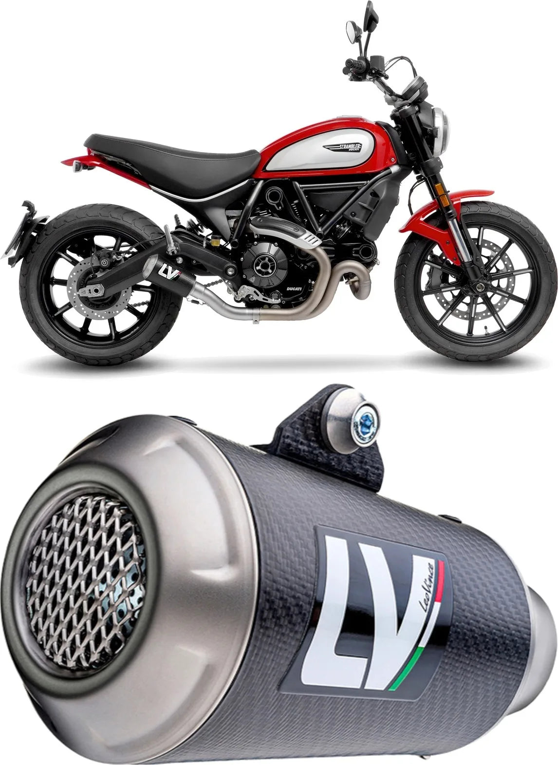 Échappement Sans Homologation Sonore Lv-10 Carbon Fiber Embout Acier - Leovince Compatible Avec Ducati Scrambler 800 Night Shift (2021-2022)
