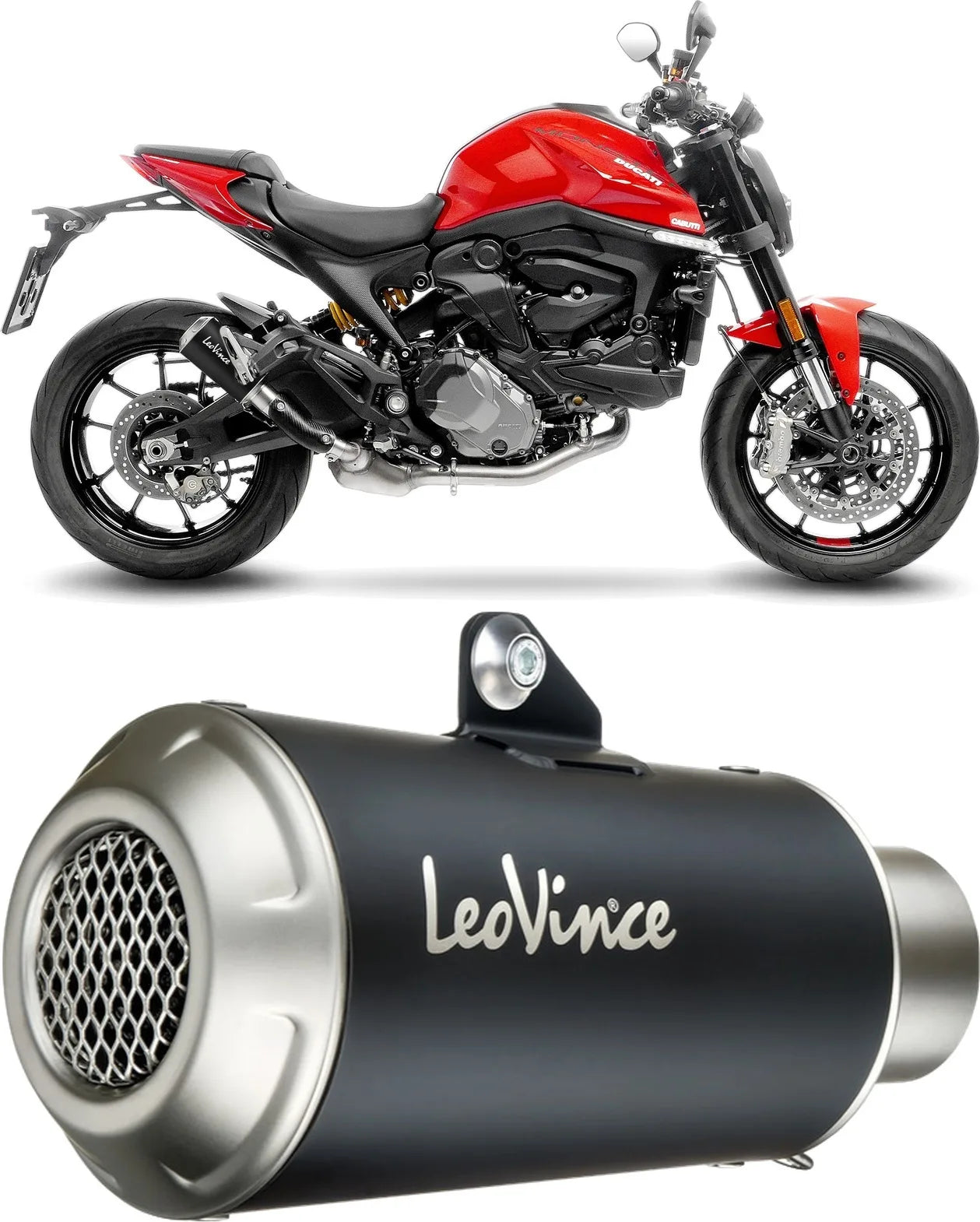 Échappement Sans Homologation Sonore Lv-10 Acier Noir Embout Acier - Leovince Compatible Avec Ducati Monster 937 (2021-2024)