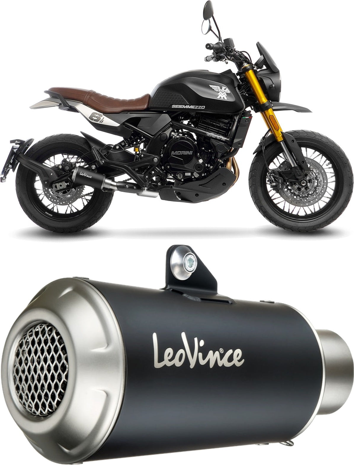 Exhaust Tip Without Sound Certification Lv-10 Steel Black Stainless Steel End Cap - Leovince Compatible With Moto Morini Seiemmezzo Scr - Str - A2 (2023-2024)