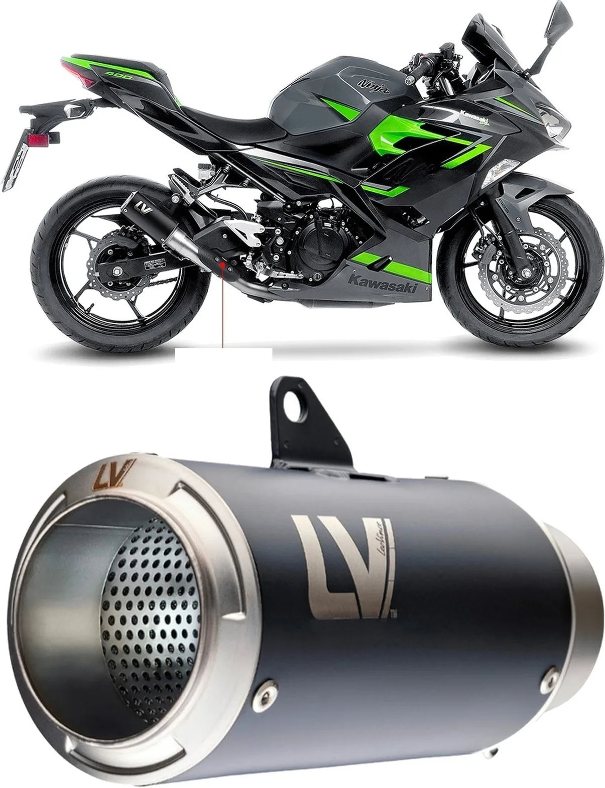 Échappement Sans Homologation Sonore Lv Corsa Acier Noir Embout Acier - Leovince Compatible Avec Kawasaki Ninja 400 (2018-2021)