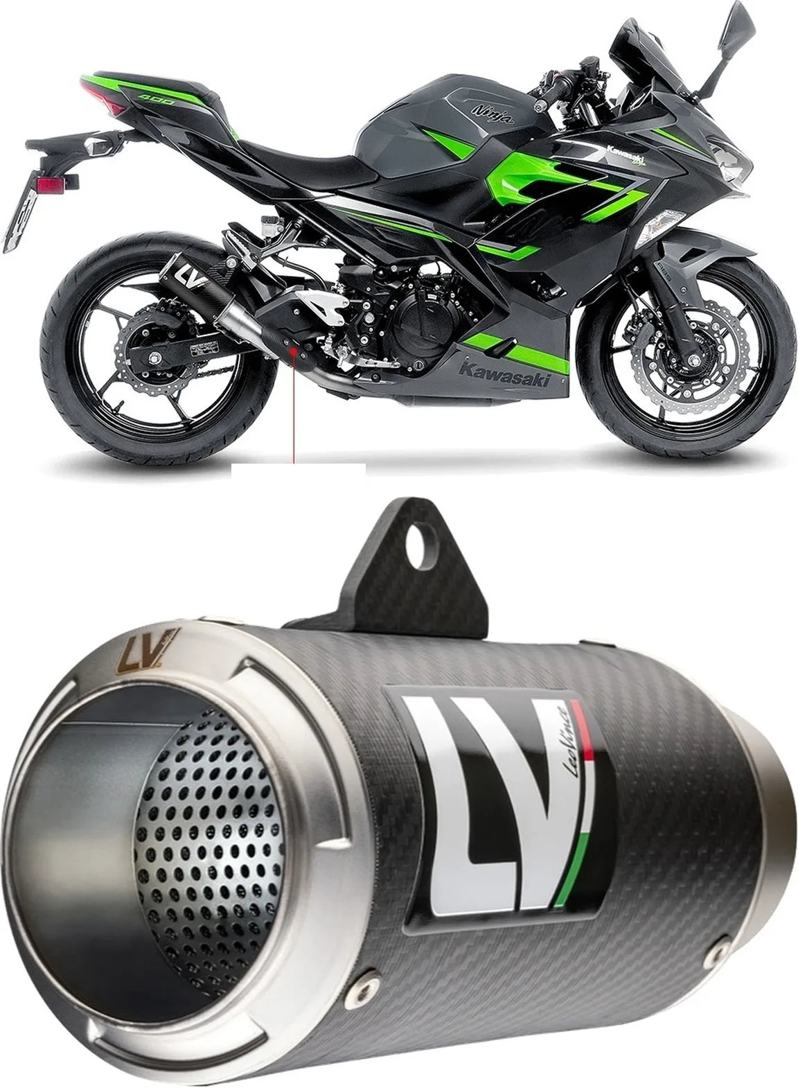 Échappement Sans Homologation Sonore Lv Corsa Carbon Fiber Embout Acier - Leovince Compatible Avec Kawasaki Z 400 (2019-2021)