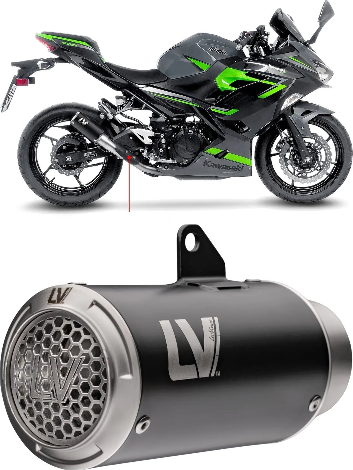 Échappement Sans Homologation Sonore Lv Corsa S Acier Noir Embout Acier - Leovince Compatible Avec Kawasaki Ninja 400 (2018-2021)