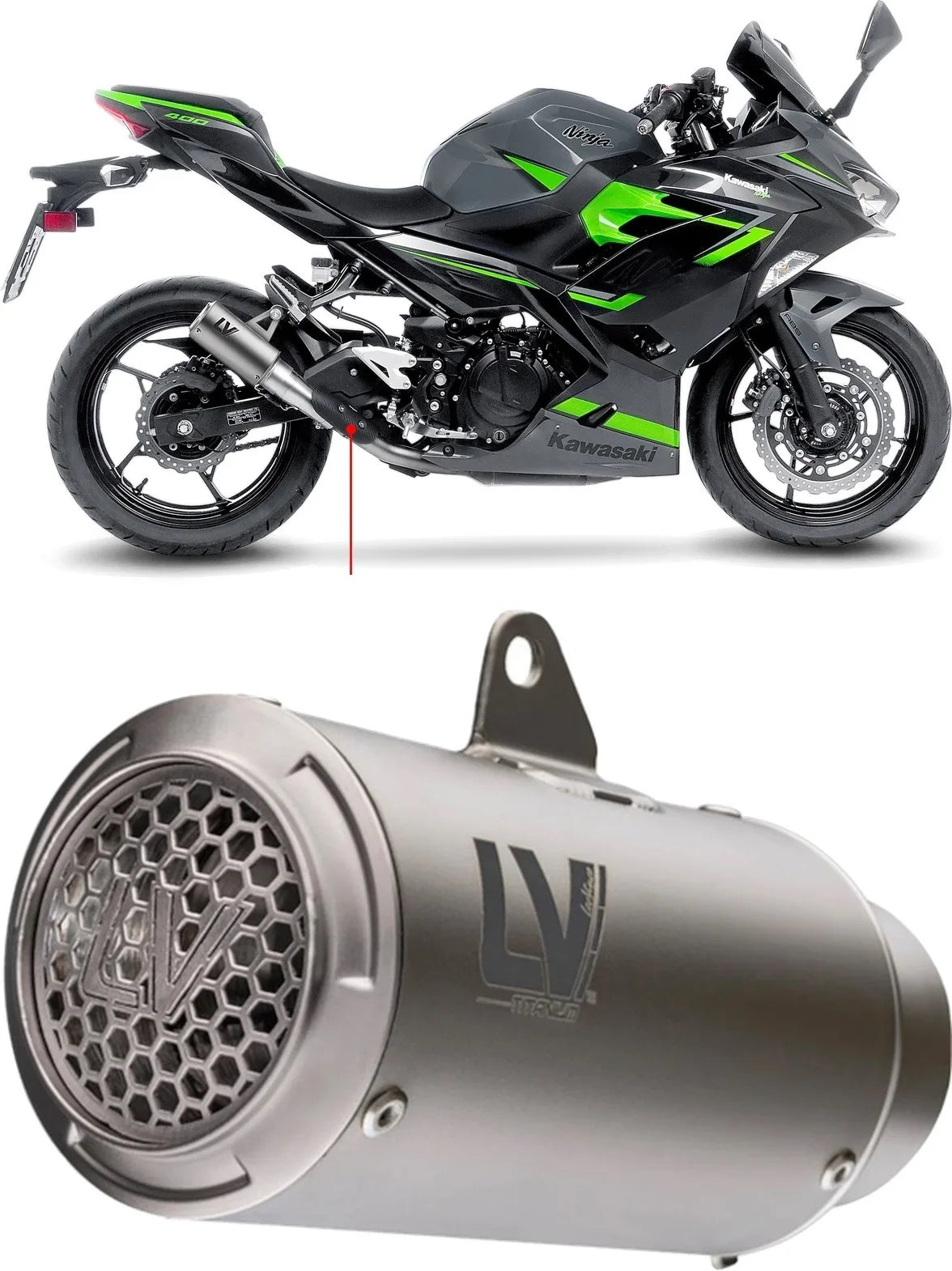 Échappement Sans Homologation Sonore Lv Corsa S Titanium Embout Acier - Leovince Compatible Avec Kawasaki Z 400 (2022-2023)