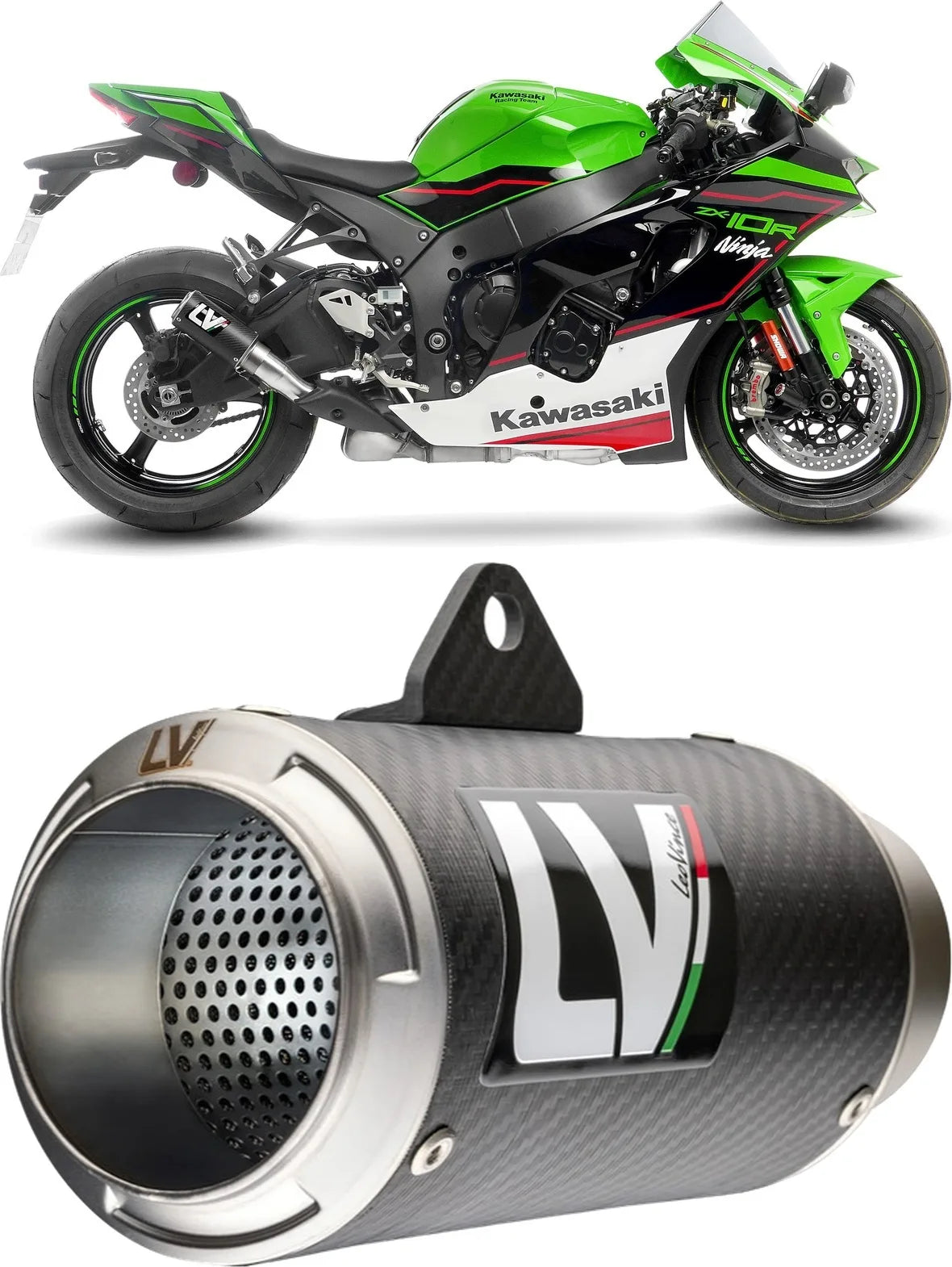 Échappement Sans Homologation Sonore Lv Corsa Carbon Fiber Embout Acier - Leovince Compatible Avec Kawasaki Zx 10R Ninja (2021-2024)