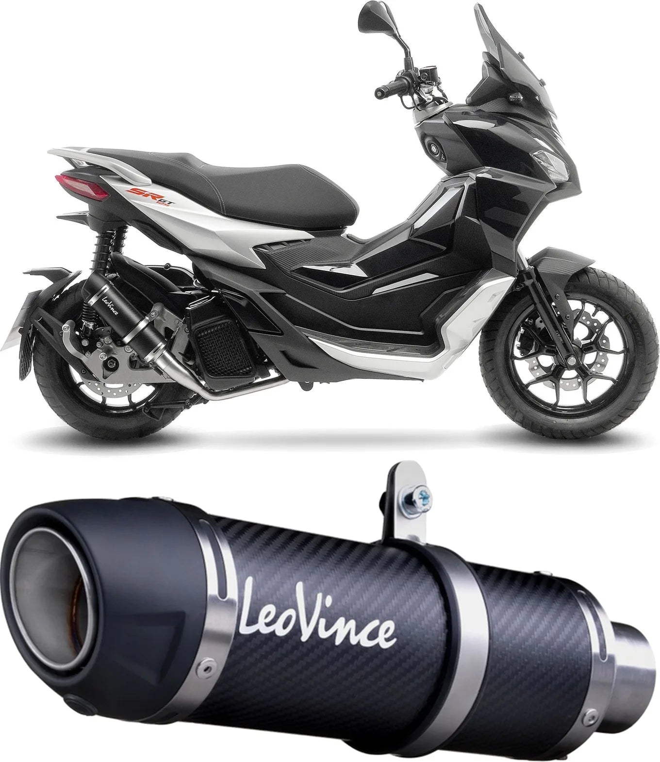 Système D'Échappement Complet Non Catalysé Et Sans Homologation Acoustique Gp Corsa Evo Carbon Fiber - Leovince Compatible Avec Aprilia Sr Gt 200 - Sport (2022-2024)