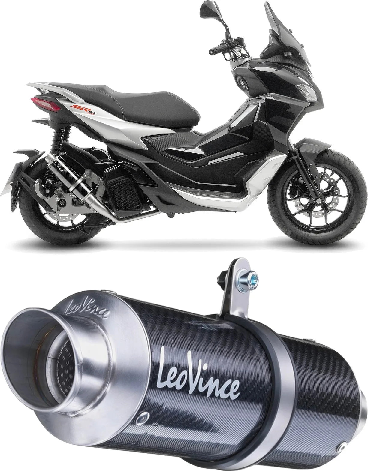 Système D'Échappement Complet Non Catalysé Et Sans Homologation Acoustique Gp Corsa Carbon Fiber - Leovince Compatible Avec Aprilia Sr Gt 125 - Sport (2022-2024)