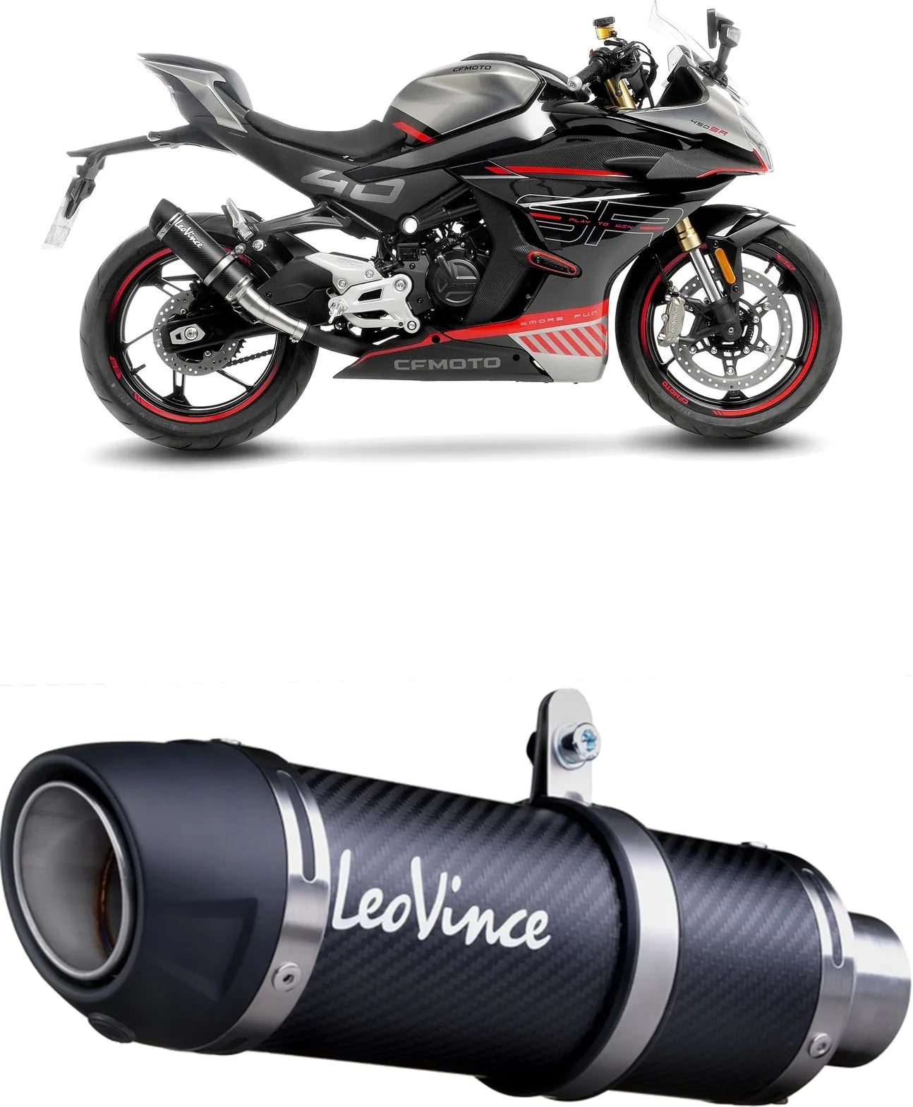 Échappement Sans Homologation Sonore Gp Corsa Evo Carbon Fiber - Leovince Compatible Avec Cfmoto 450 Ss - Sr (2023-2024)