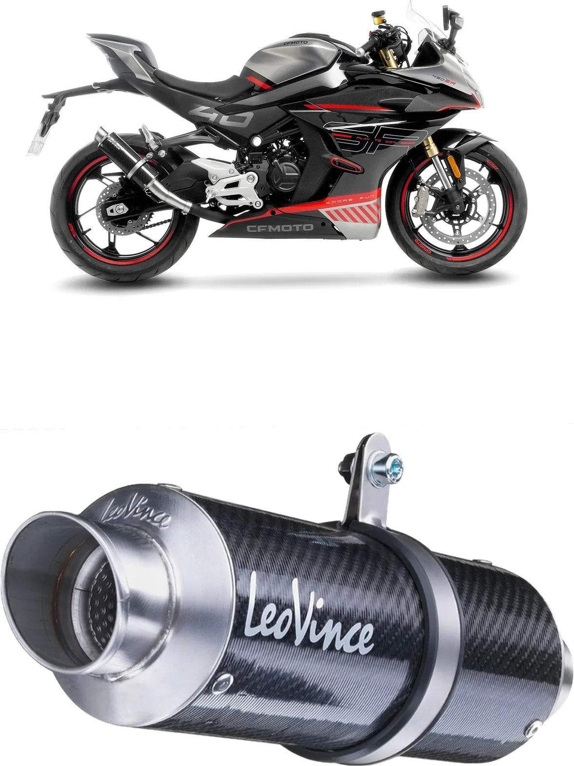 Échappement Sans Homologation Sonore Gp Corsa Carbon Fiber - Leovince Compatible Avec Cfmoto 450 Ss - Sr (2023-2024)