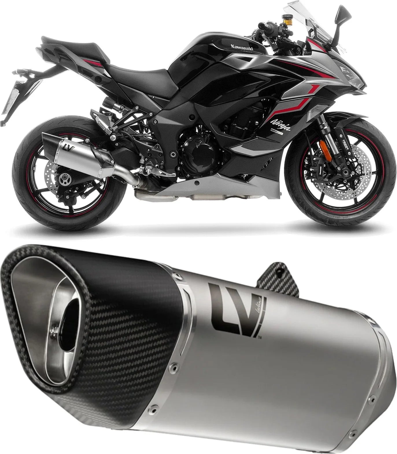 Échappement Sans Homologation Sonore Lv-14 R Acier Embout Carbon Fiber - Leovince Compatible Avec Kawasaki Ninja 1100 Sx Tourer (2025-2026)