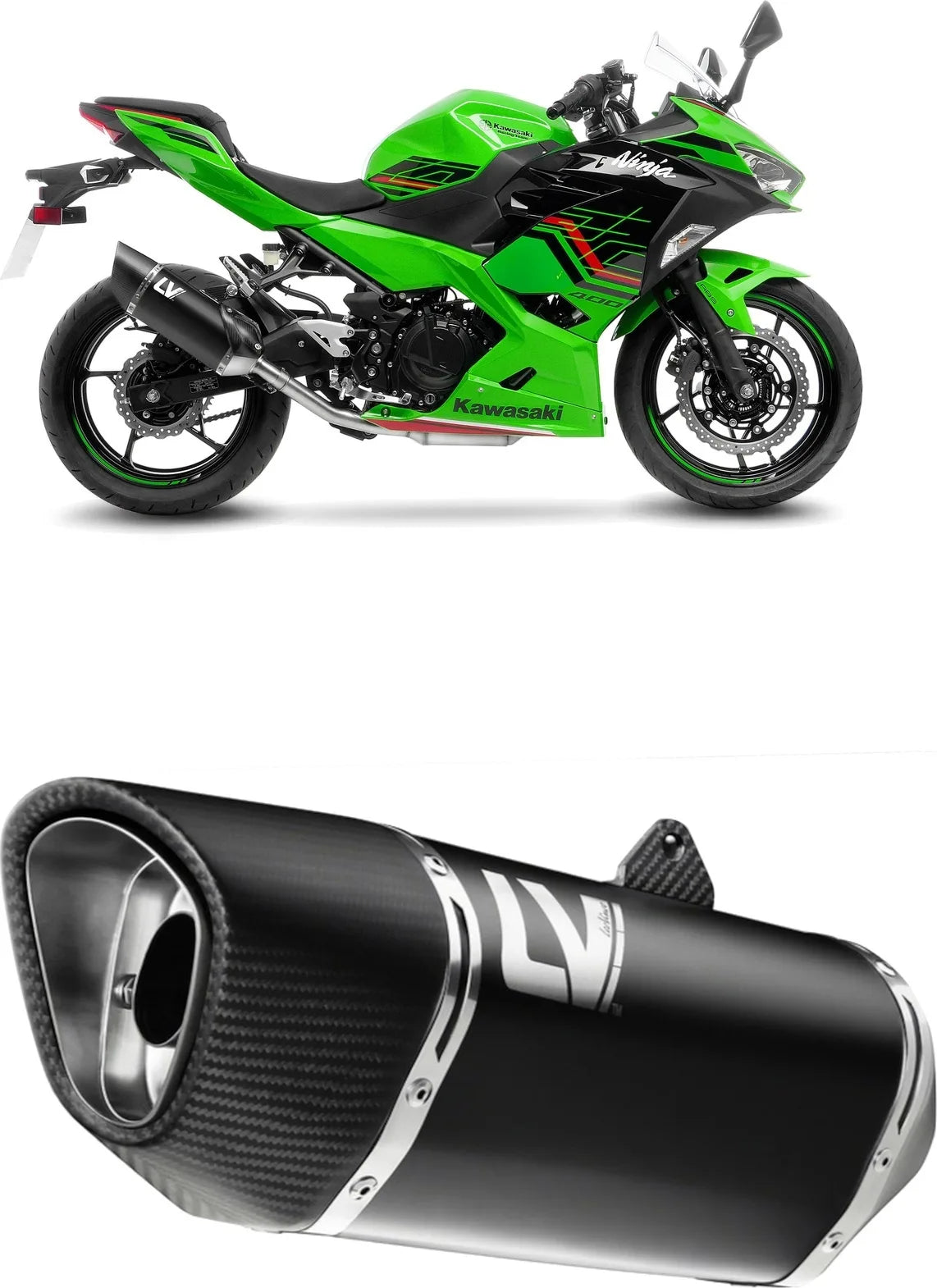 Échappement Sans Homologation Sonore Lv-14 R Acier Noir Embout Carbon Fiber - Leovince Compatible Avec Kawasaki Z 400 (2019-2021)