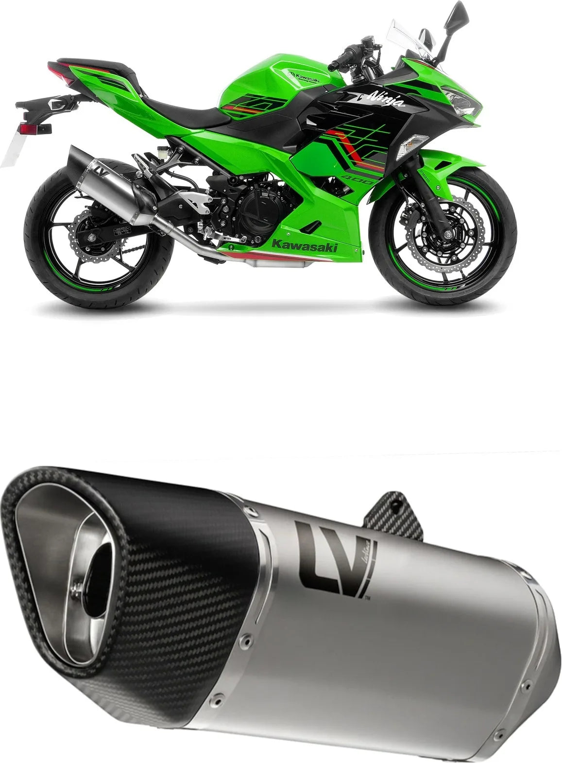 Échappement Sans Homologation Sonore Lv-14 R Acier Embout Carbon Fiber - Leovince Compatible Avec Kawasaki Ninja 400 (2018-2021)
