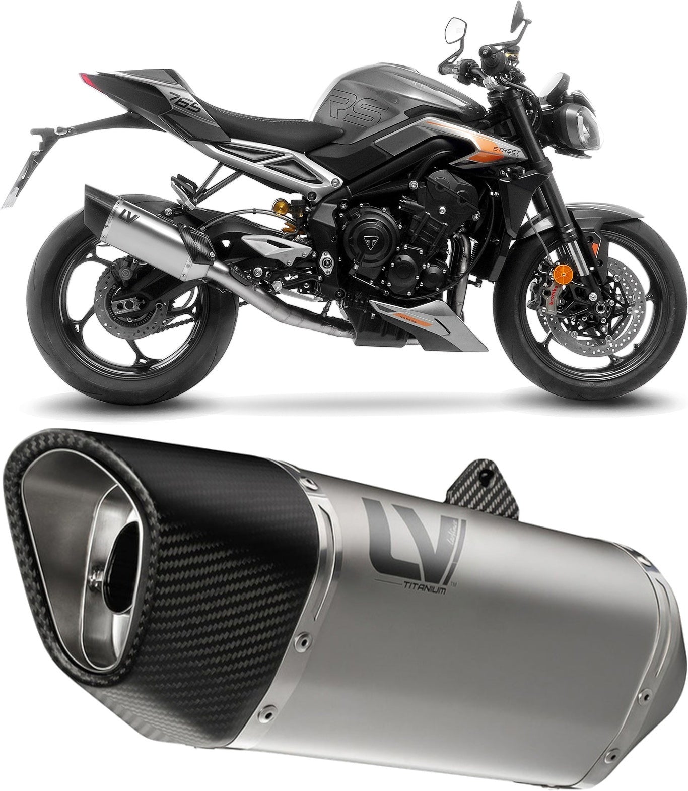 Complete Exhaust System Without Catalytic Converter And Without Sound Certification Lv-14 R Titanium Carbon Fiber End Cap - Leovince Compatible With Triumph Street Triple 765 A2 (2023-2024)