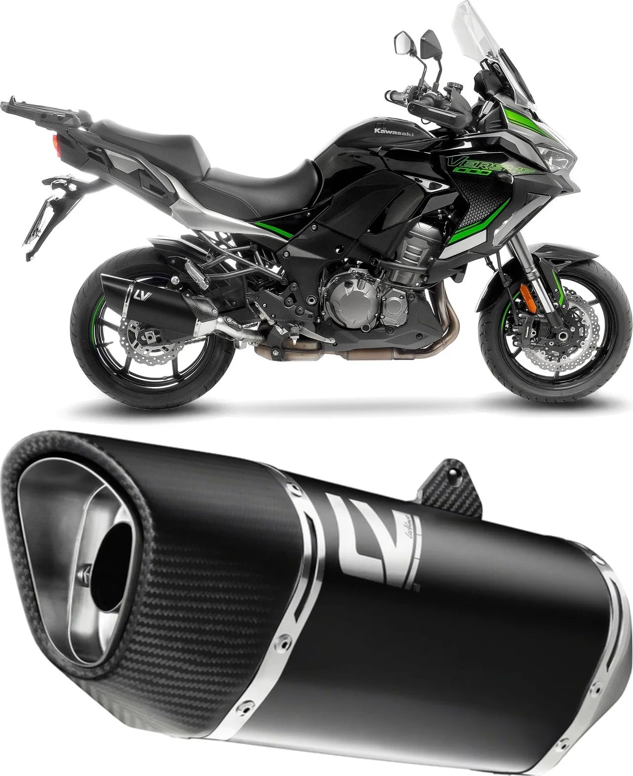 Échappement Sans Homologation Sonore Lv-14 R Acier Noir Embout Carbon Fiber - Leovince Compatible Avec Kawasaki Versys 1000 (2019-2024)