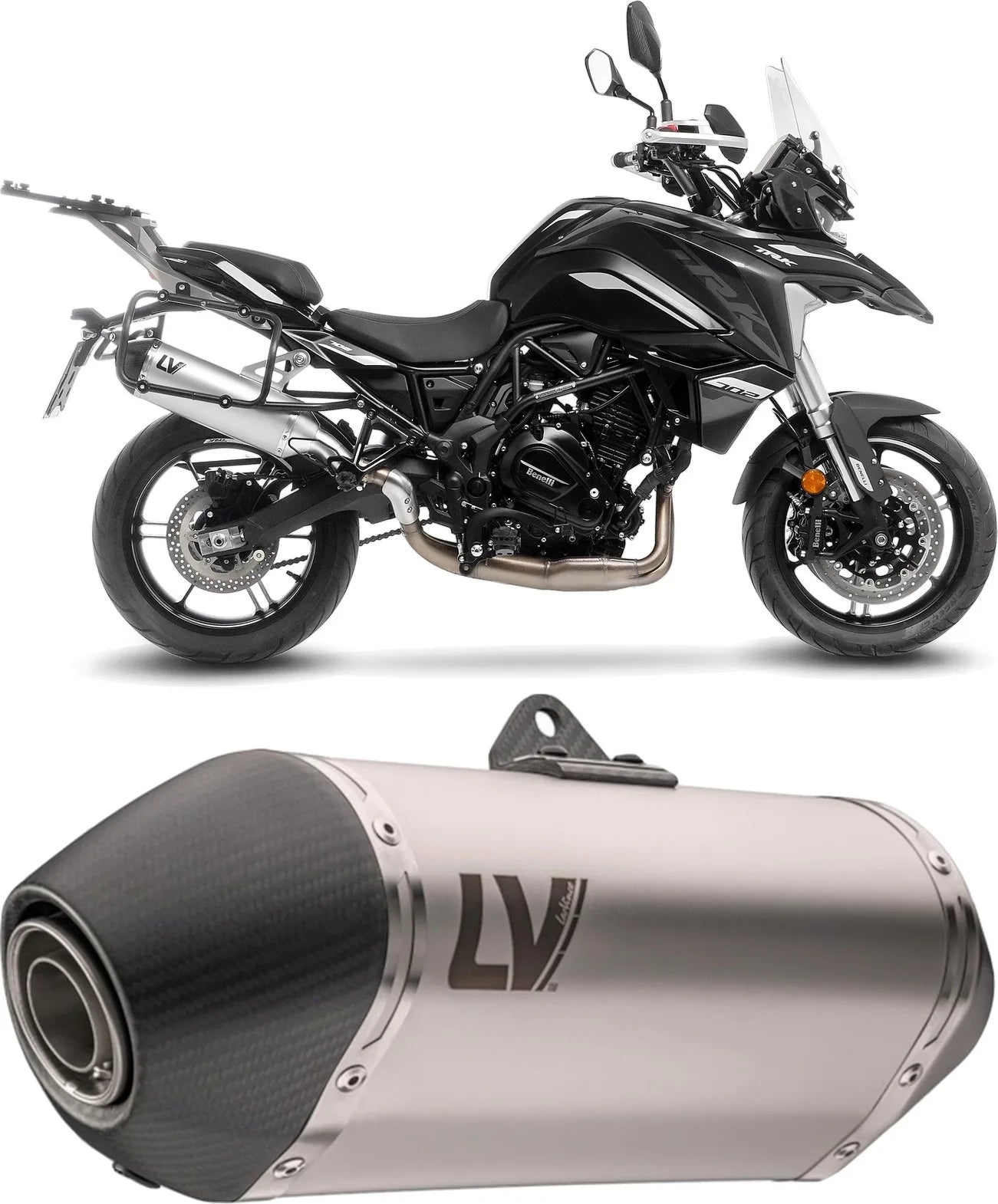 Échappement Sans Homologation Sonore Lv-14 Acier Embout Carbon Fiber - Leovince Compatible Avec Benelli Trk 702 - X (2023-2024)