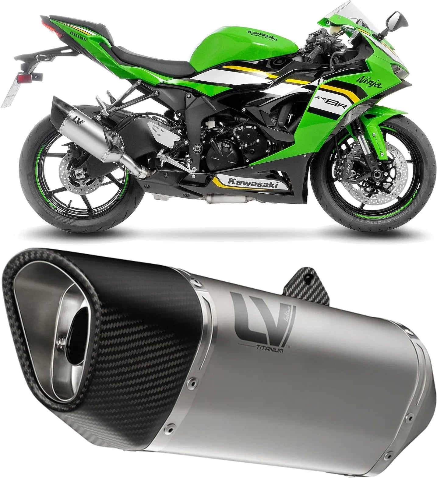 Échappement Sans Homologation Sonore Lv-14 R Titanium Embout Carbon Fiber - Leovince Compatible Avec Kawasaki Zx 6R Ninja (2019-2020)
