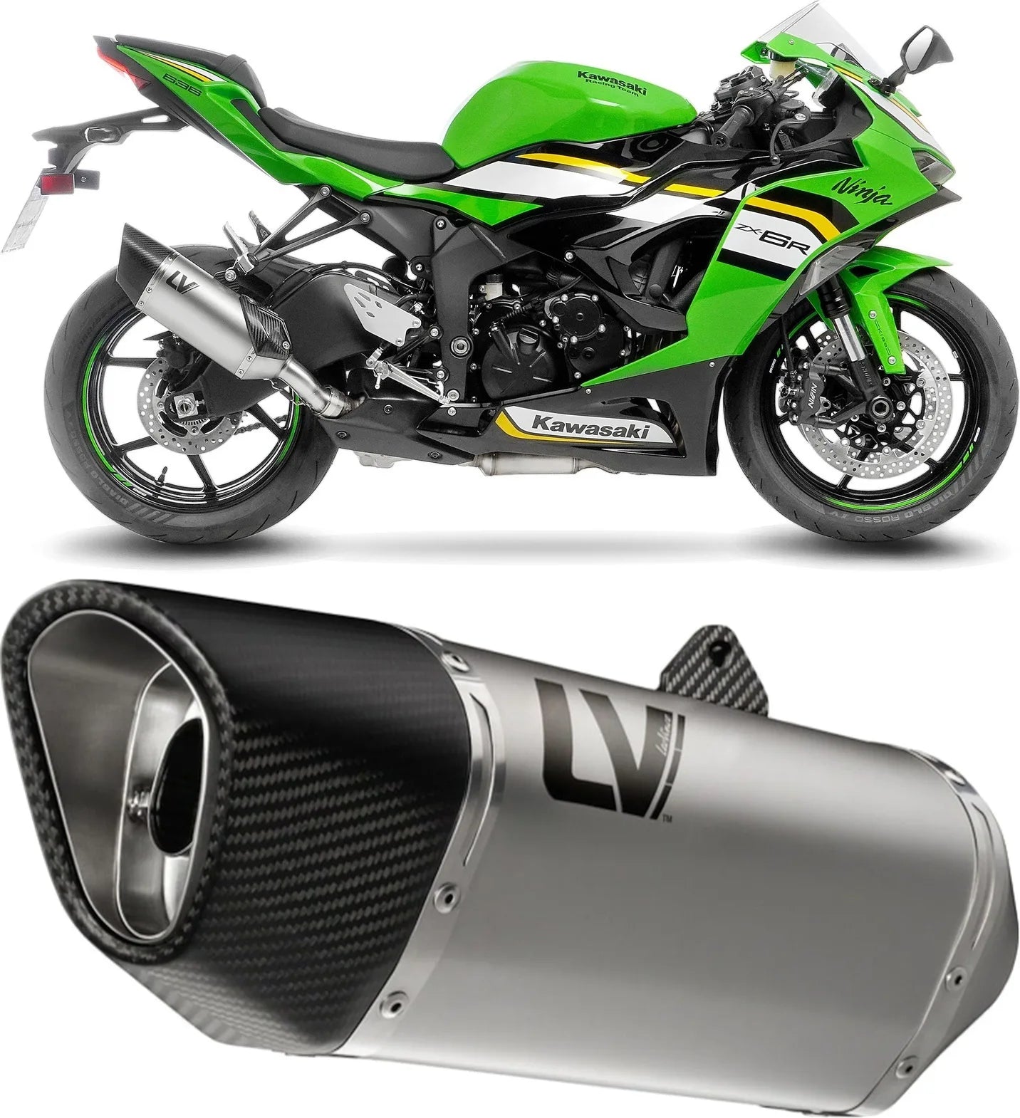 Échappement Sans Homologation Sonore Lv-14 R Acier Embout Carbon Fiber - Leovince Compatible Avec Kawasaki Zx 6R Ninja (2019-2020)