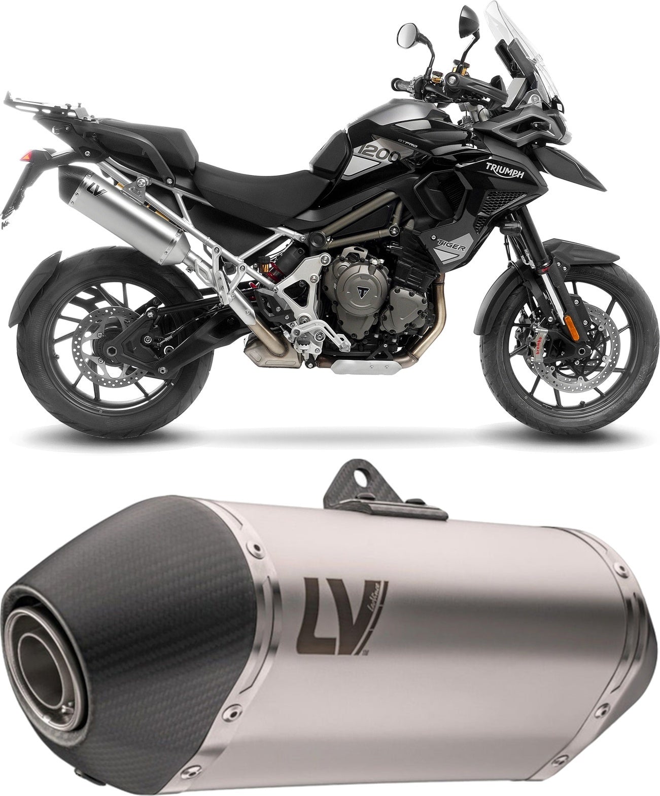 Exhaust Tip Without Sound Certification Lv-14 Stainless Steel Carbon Fiber End Cap - Leovince Compatible With Triumph Tiger 1200 Gt Explorer (2025-2026)