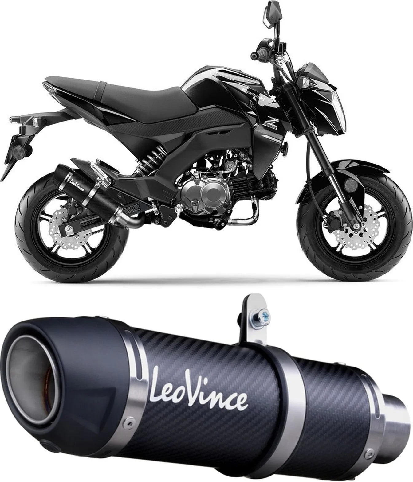 Système D'Échappement Complet Non Catalysé Et Sans Homologation Acoustique Gp Corsa Evo Carbon Fiber - Leovince Compatible Avec Kawasaki Z 125 Pro (2017-2024)