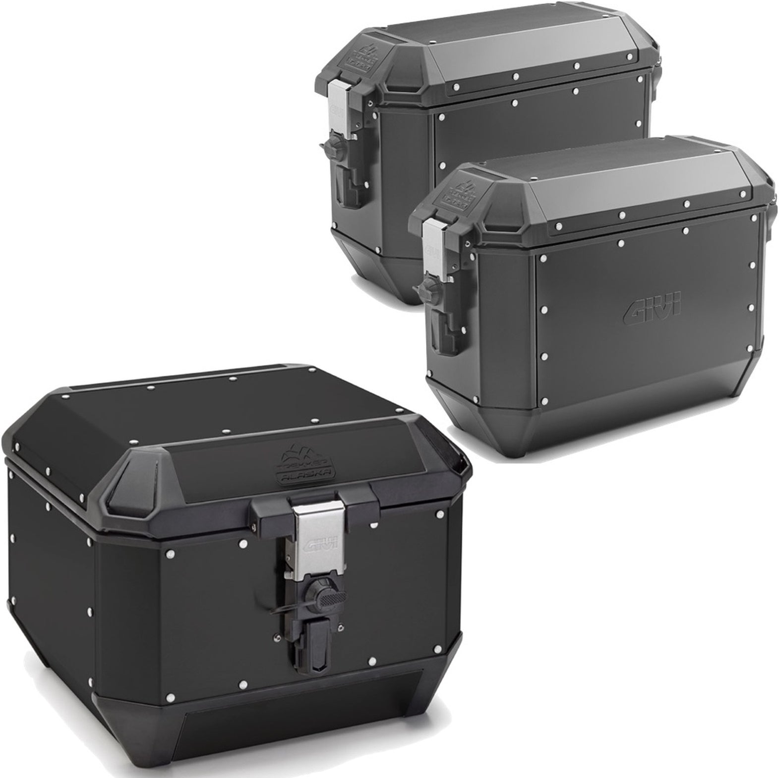 Trekker Alaska Aluminium Black Top Case + Side Cases - 116 Lt Trekker Alaska Aluminium - Givi Compatible With Kawasaki Versys 650 (2006-2009)