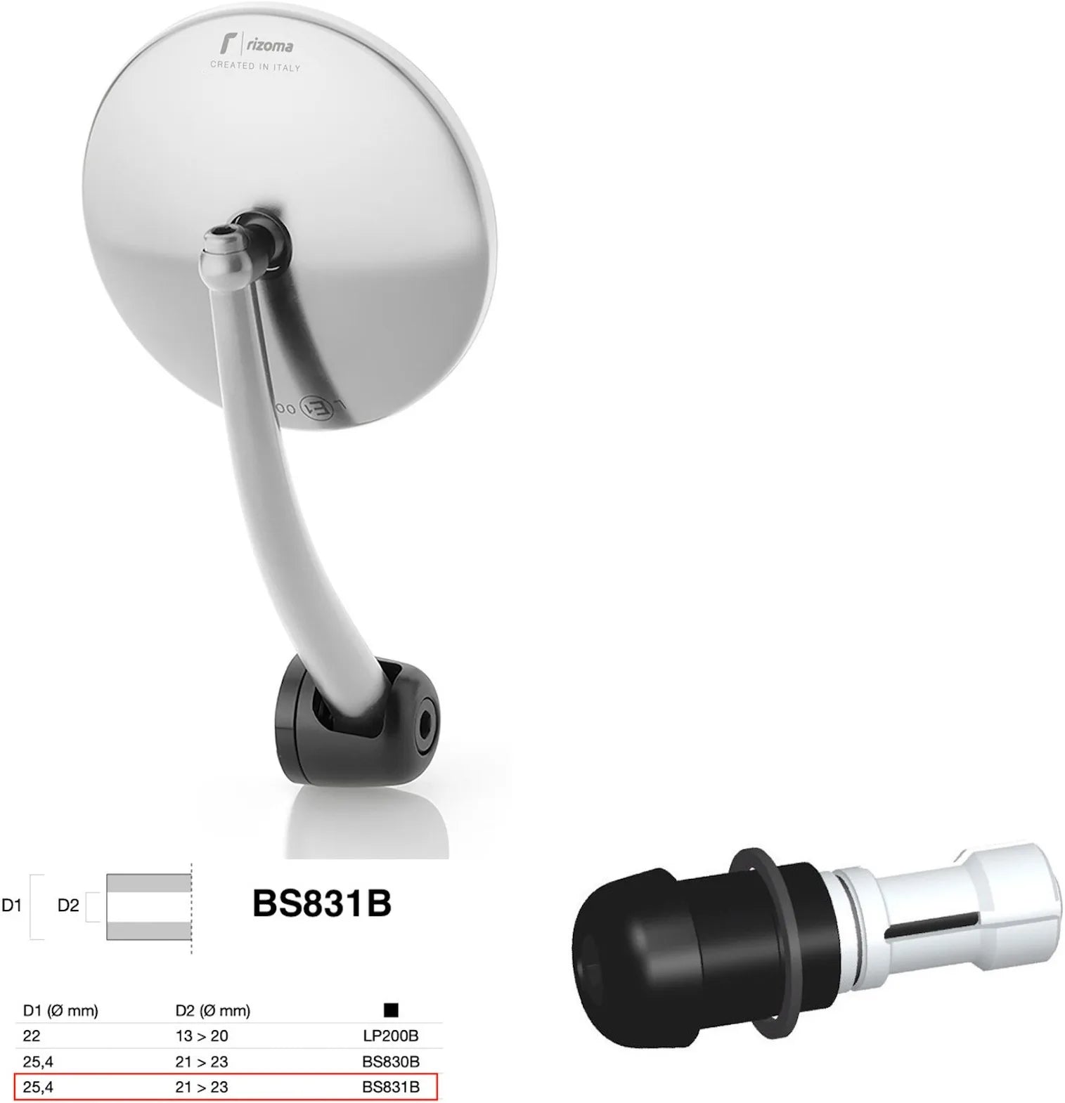 Rétroviseur End Mount Droite Universal Ø24,5(21>23) Spirit Rs - Rizoma Compatible Avec Benelli