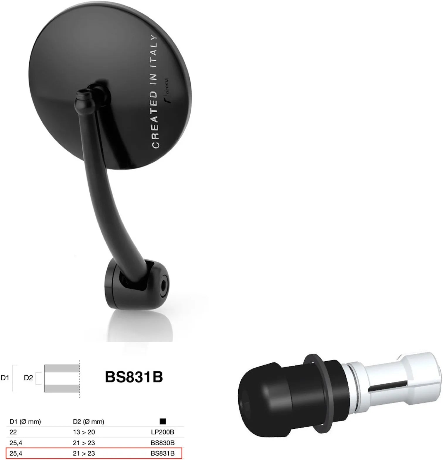Rétroviseur End Mount Droite Universal Ø24,5(21>23) Spirit Rs - Rizoma Compatible Avec Ktm