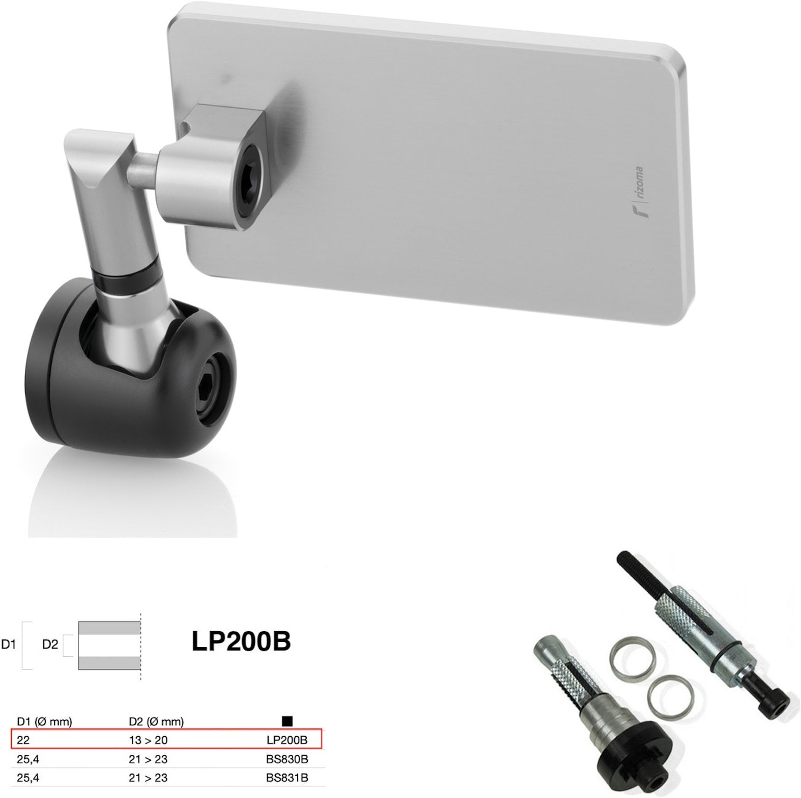 Mirror End Mount Right Universal Ø22(13>20) Quantum End - Rizoma Compatible With Moto Guzzi