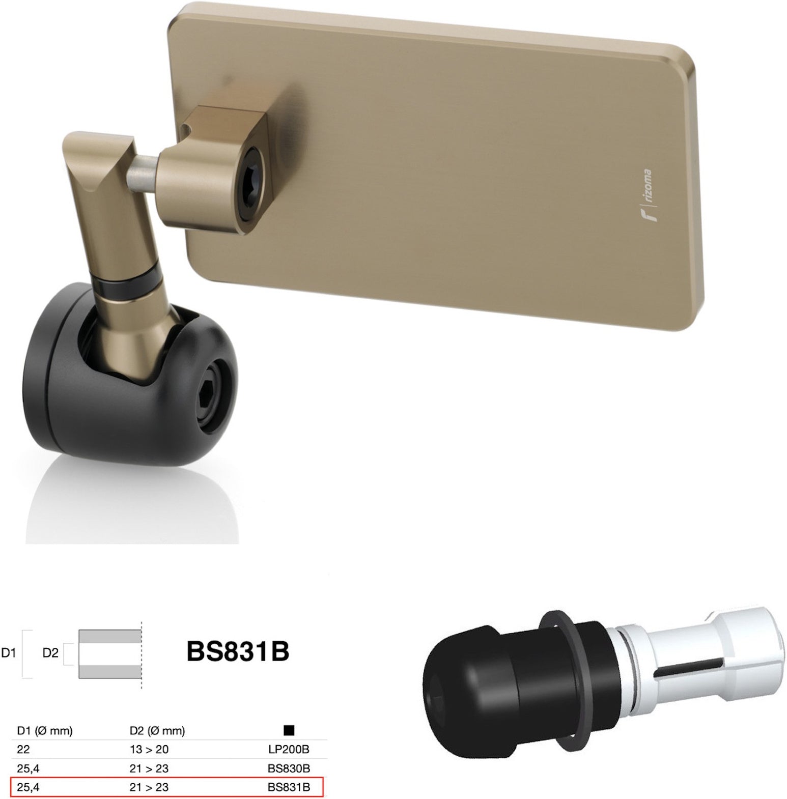 Mirror End Mount Right Universal Ø24,5(21>23) Quantum End - Rizoma Compatible With Moto Guzzi